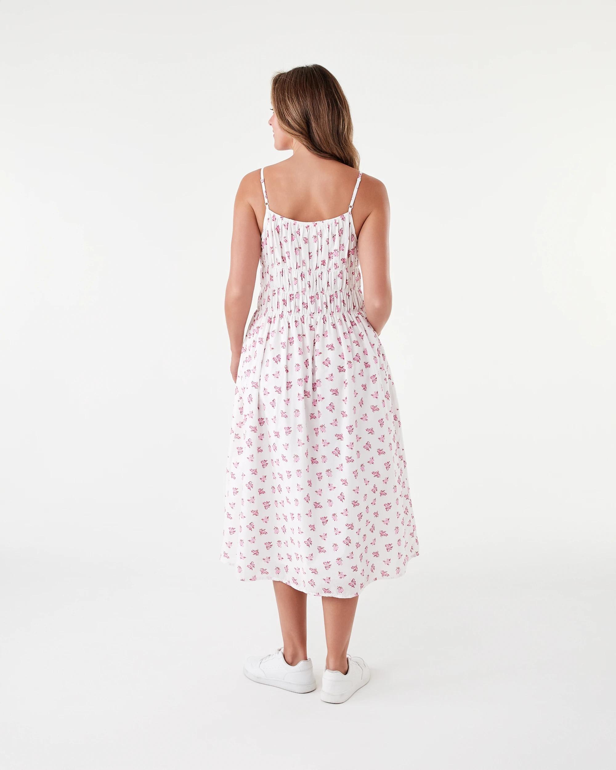 3 Sleeveless Strappy Shirred Midi Dress Rose Cld, 3 of 7