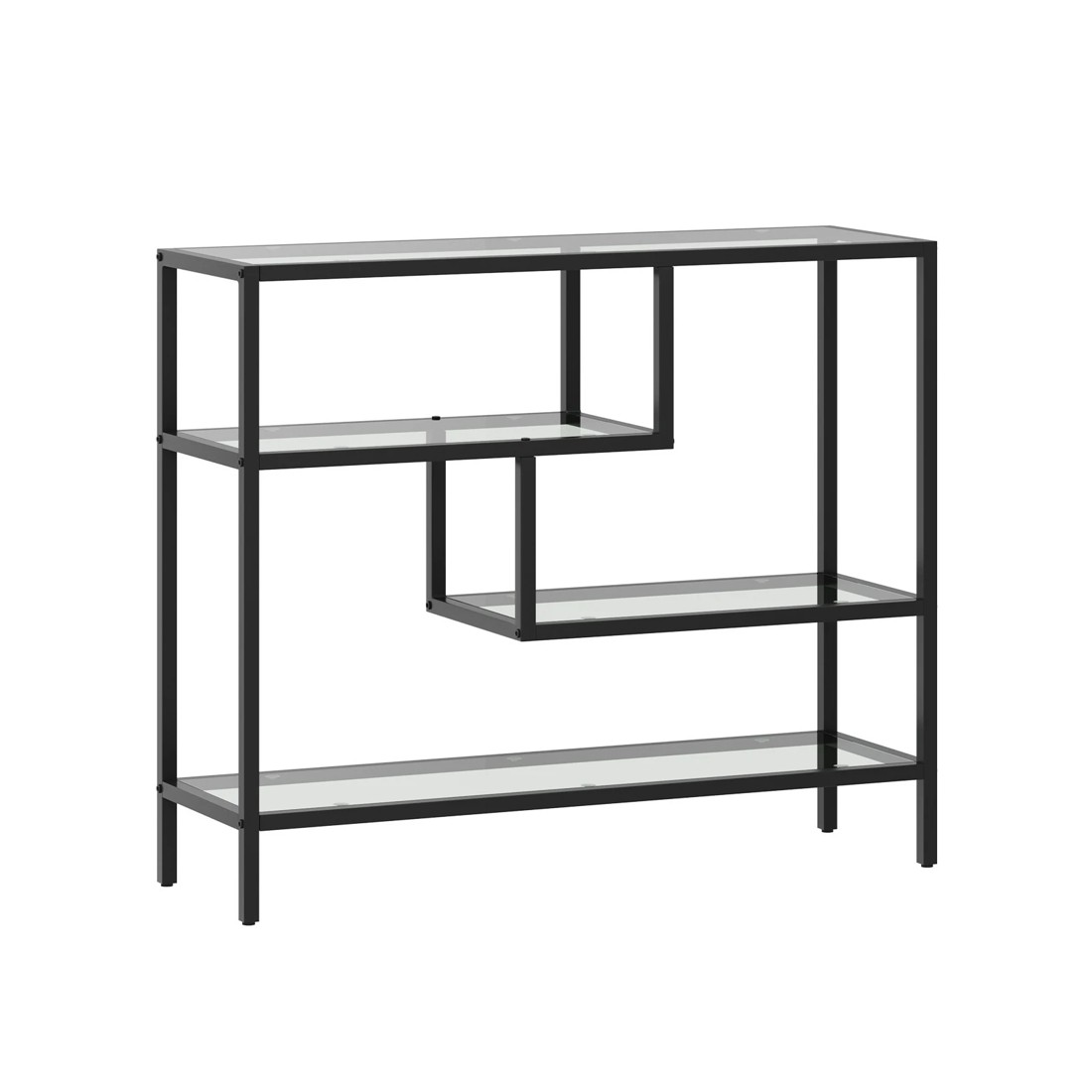 1 Oikiture Console Table Tempered Glass Sofa Table Hall Side Entry 4 Shelves
 - Black, 1 of 10