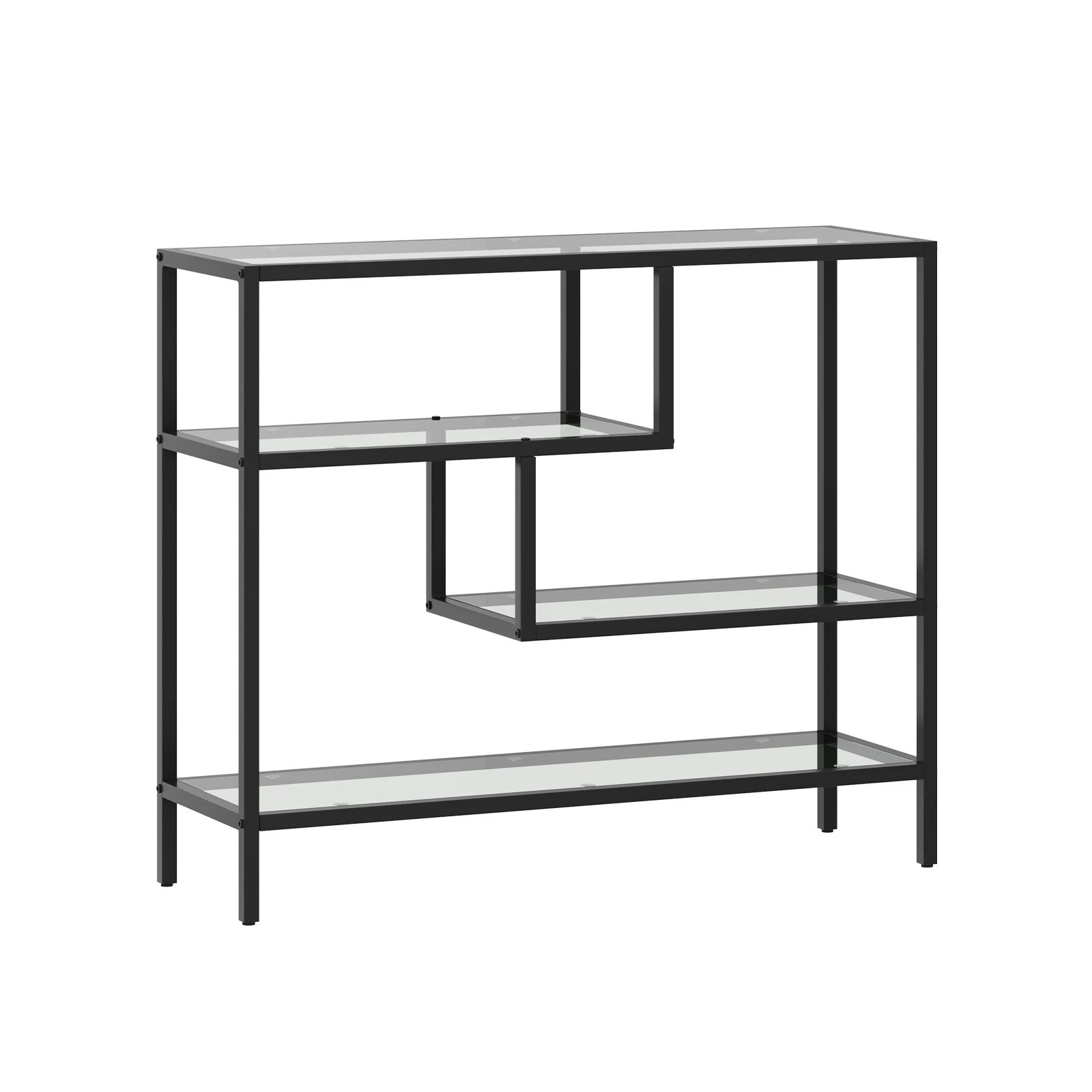 1 Oikiture Console Table Tempered Glass Sofa Table Hall Side Entry 4 Shelves
 - Black, 1 of 10