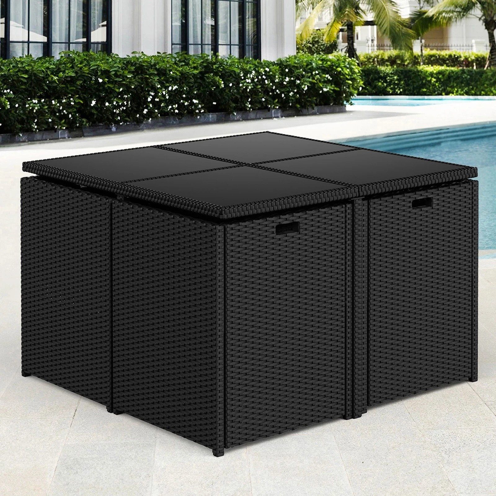 4 Alfordson Outdoor Dining Set 5 PCS Table Chairs Patio Lounge Wicker Furniture - Black, 4 of 10