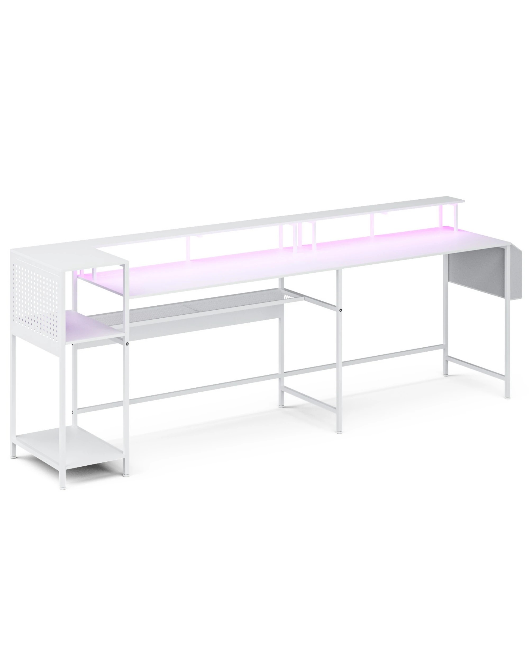 8 Advwin 150cm L Shaped Computer Desk w/ LED Lights & Power Outlets  - White, 8 of 10