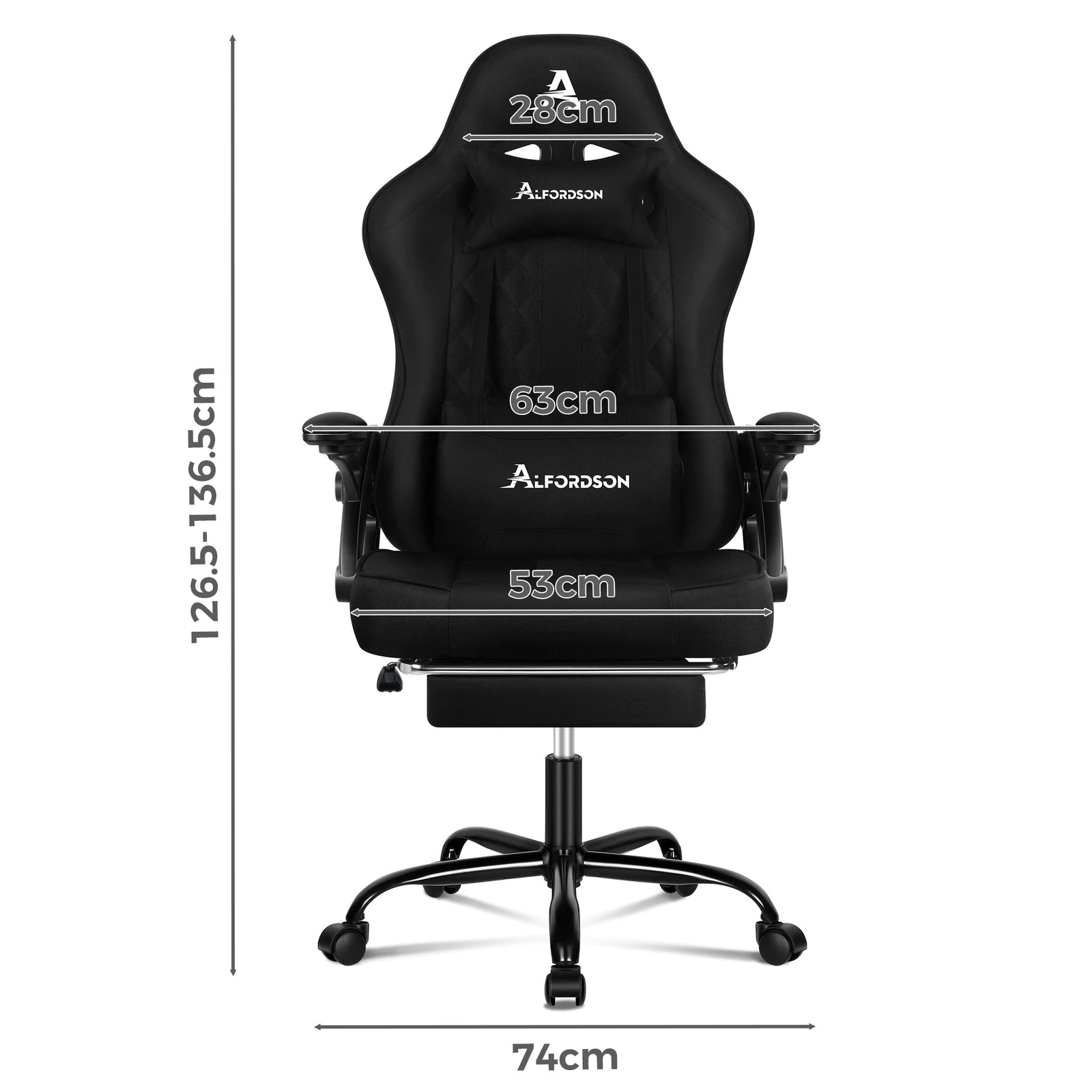 9 Alfordson Gaming Office Chair Massage Computer Footrest Seat Fabric - Black, 9 of 10