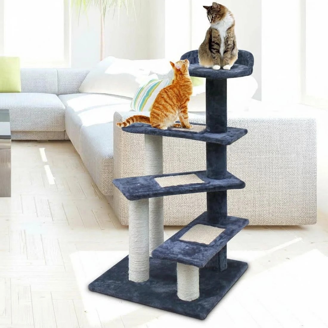 7 i.Pet Cat Tree 100cm Scratching Post Scratcher Tower Wood Condo House Trees Bed - Grey, 7 of 7