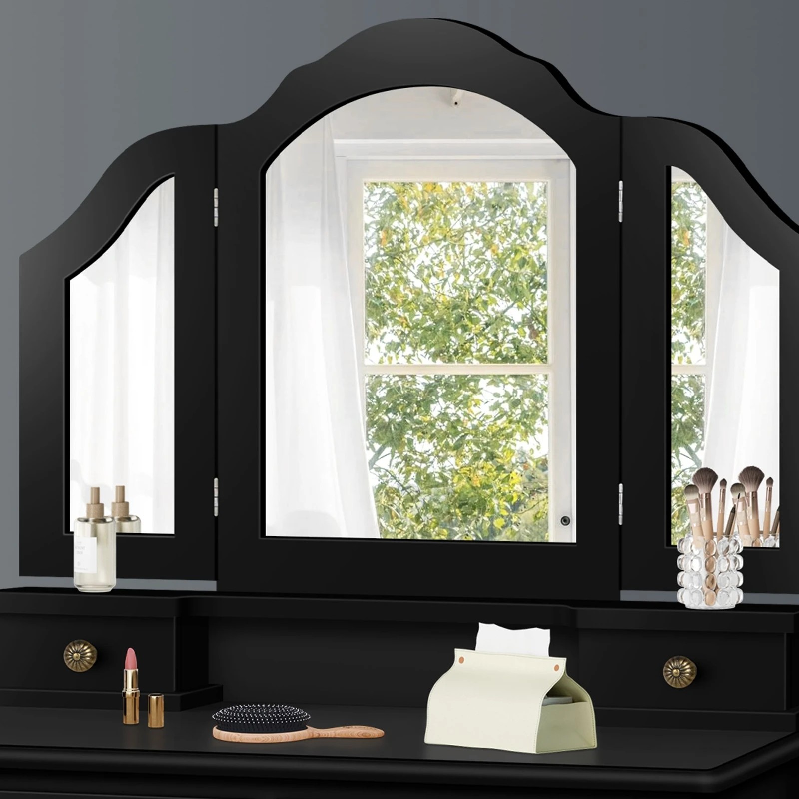 7 Alfordson Dressing Table Stool Set Makeup Foldable Mirror Vanity Desk - Black, 7 of 10