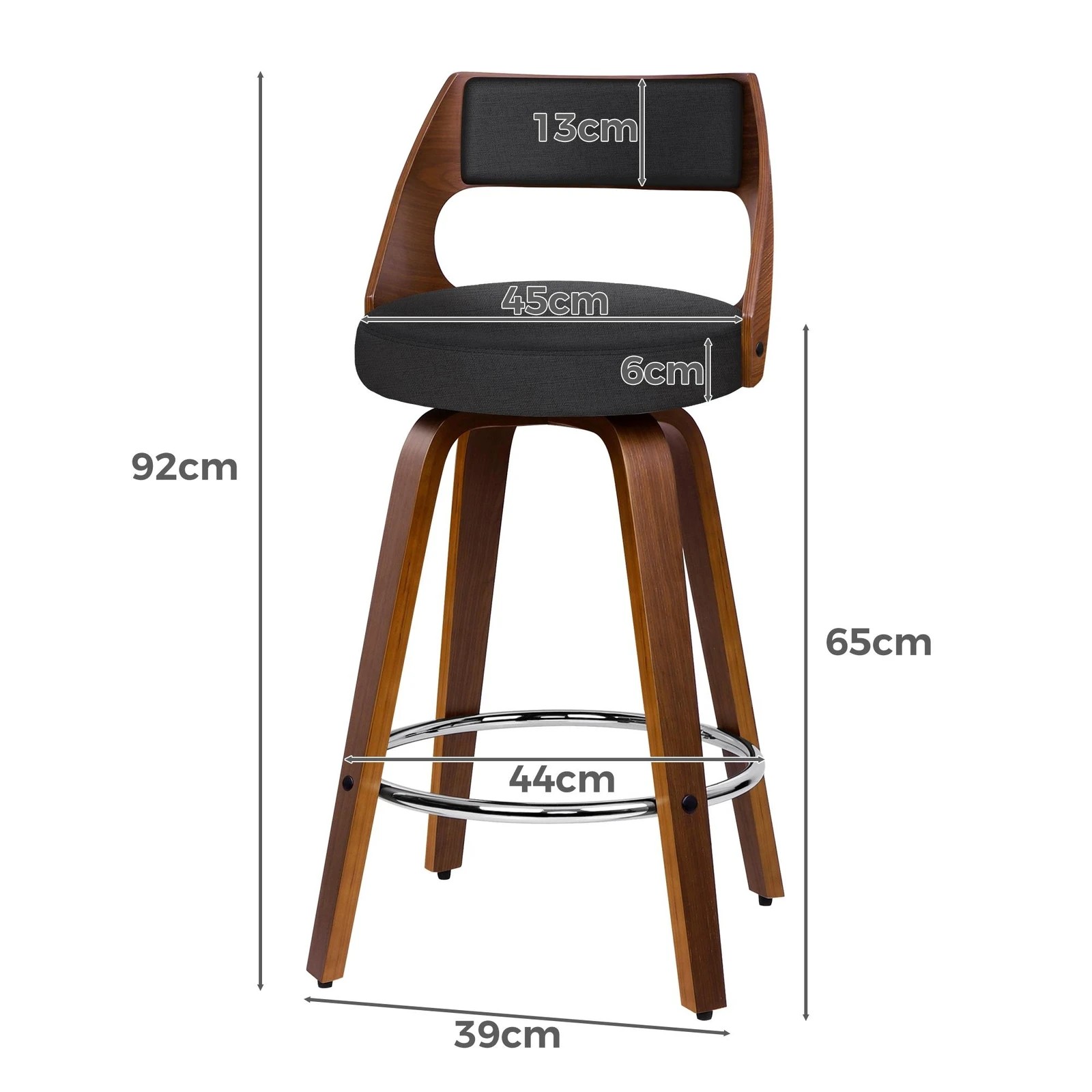 3 Alfordson 2x Swivel Bar Stools Eden Kitchen Dining Chair Wooden Fabric - Black, 3 of 10