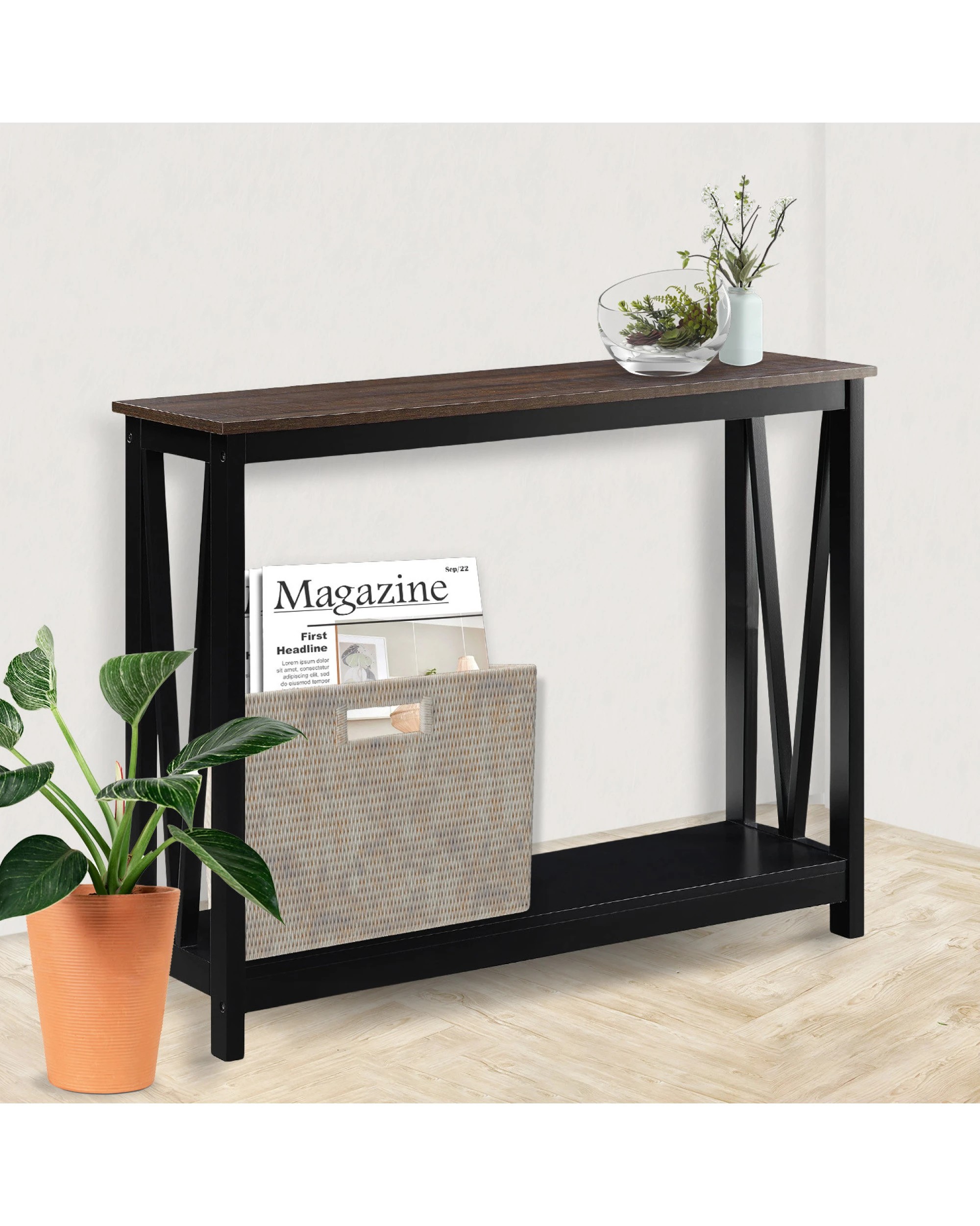 5 Sarantino Cielo 2-tier Console Table Dark Walnut, 5 of 10