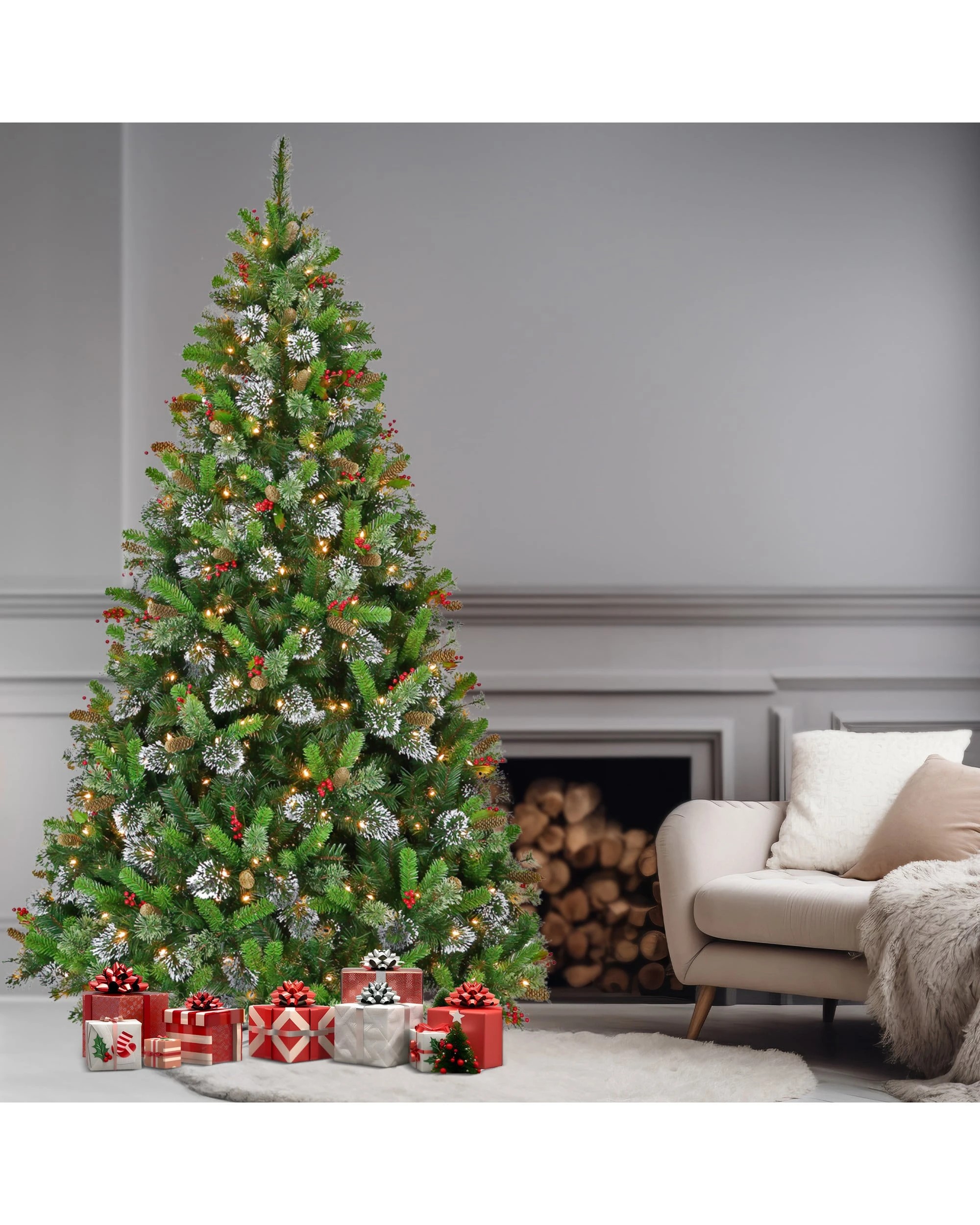 4 Christabelle 9ft Christmas Tree with Twinkle Lights Wintry Pine - Green, 4 of 5