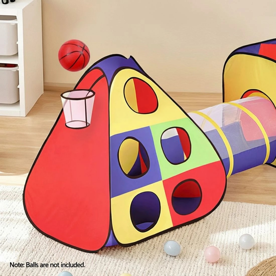 5 Keezi Kids Play Tent Pop Up Teepee Playhouse Ball Pit Crawl Tunnel Basketball Hoop - Multi, 5 of 8