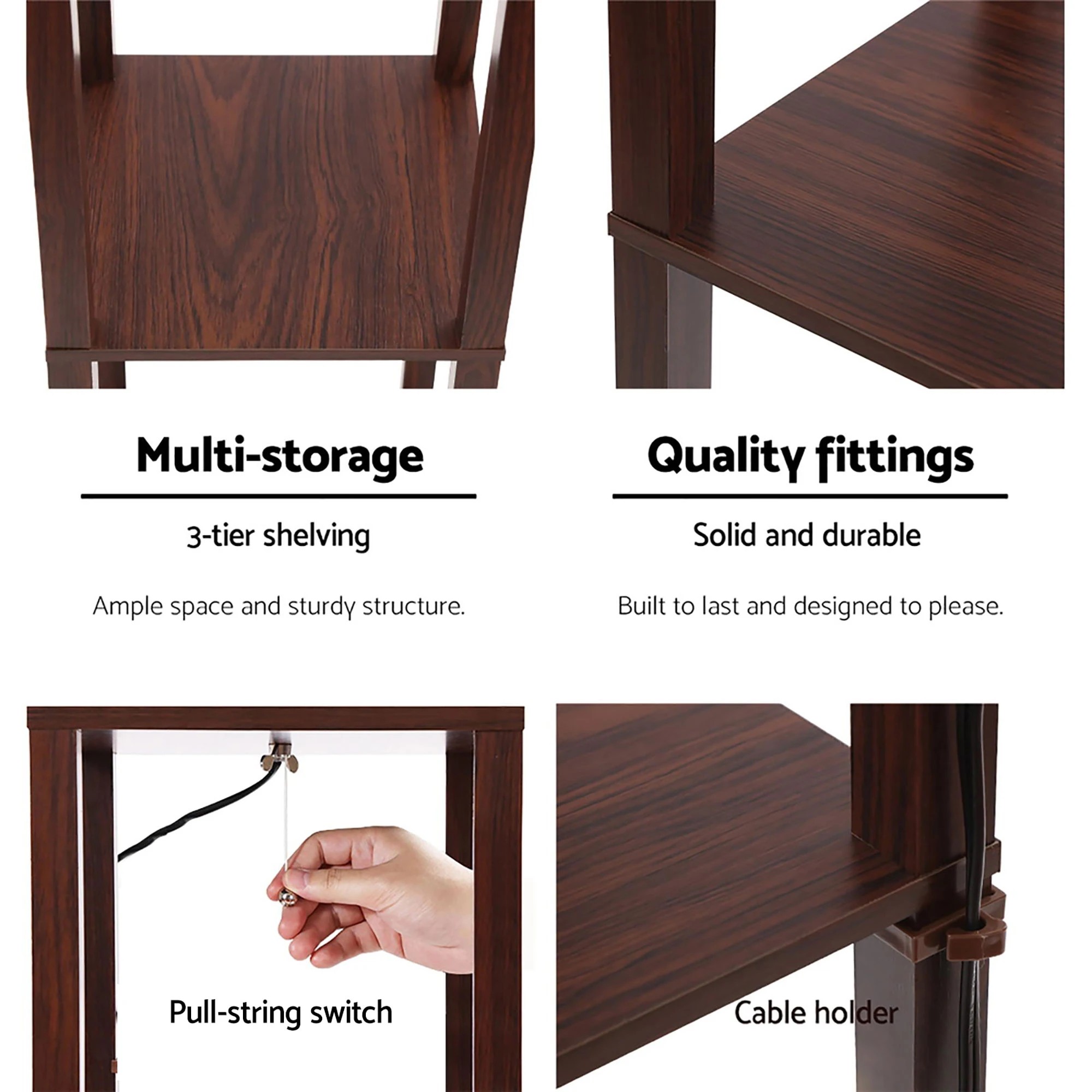 6 Artiss Floor Lamp 3 Tier Shelf Storage LED Light Stand Home Room Pattern - Brown, 6 of 7