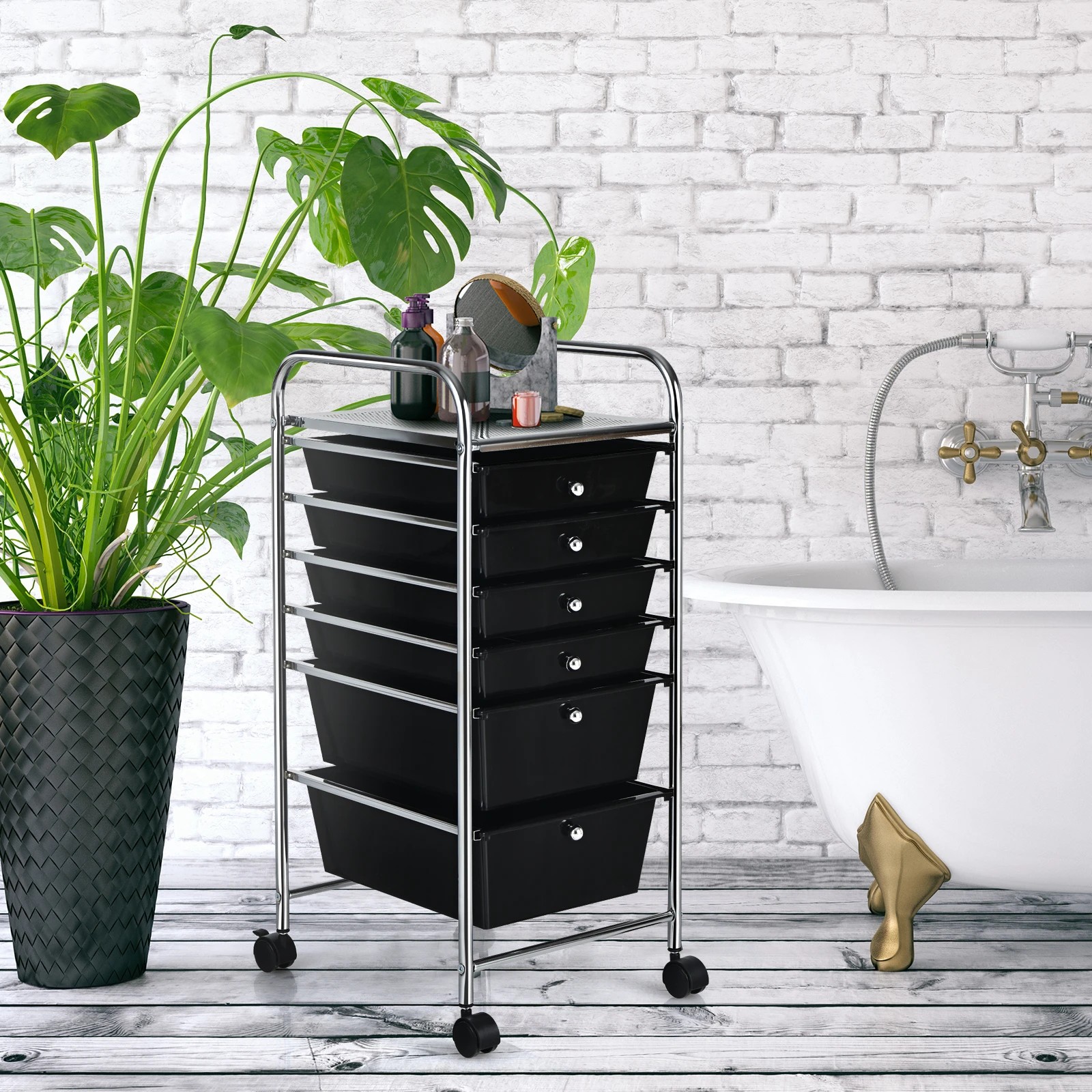 5 Costway 6 Drawers Rolling Storage Cart Mobile Utility Trolley - Black, 5 of 6