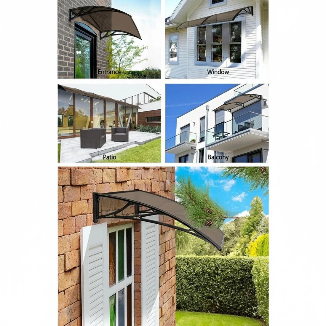 4 Instahut Window Awning Door Canopy 1m x 4m Brown Sheet  Plastic - Multi, 4 of 7