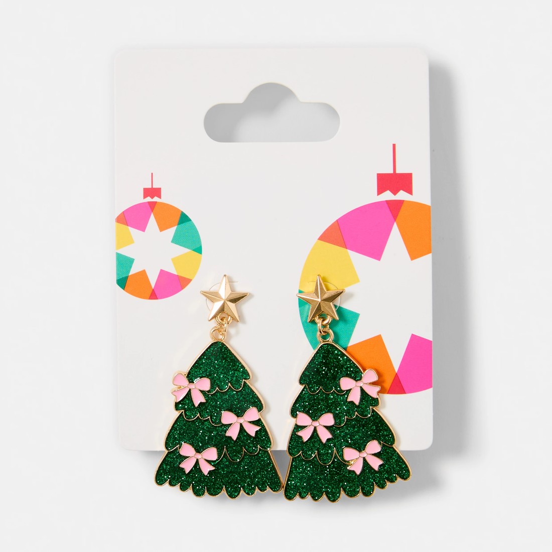 5 Christmas Bow Christmas Tree Earrings - Green, Pink and Gold Tone, 5 of 5