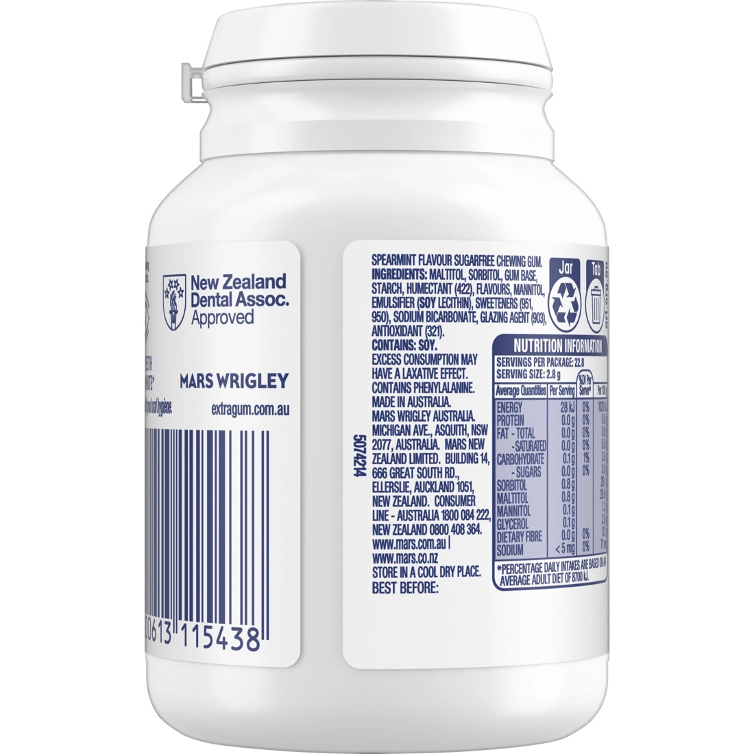 3 Wrigley's 46 Piece Extra White Spearmint Sugar Free Chewing Gum 64g, 3 of 5