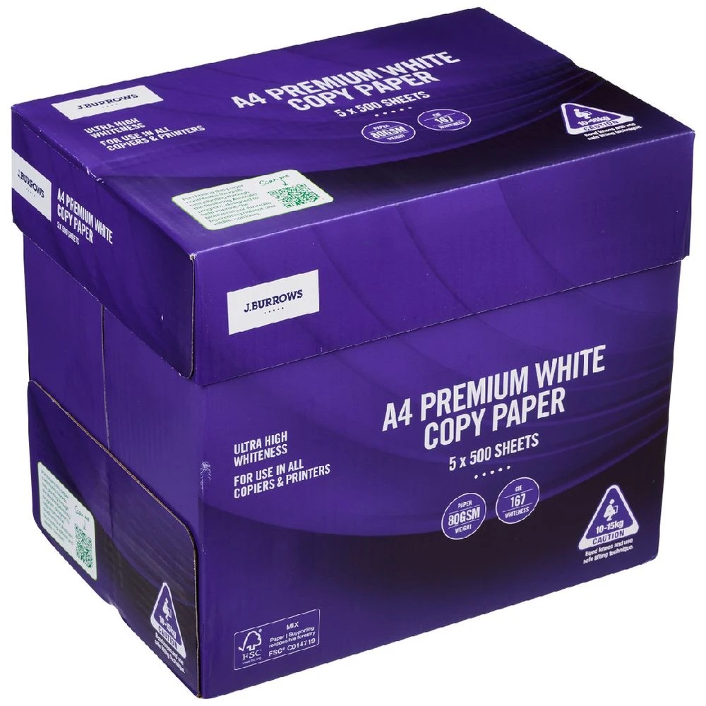 3 J.Burrows 80gsm Premium A4 Copy Paper Carton, 3 of 5