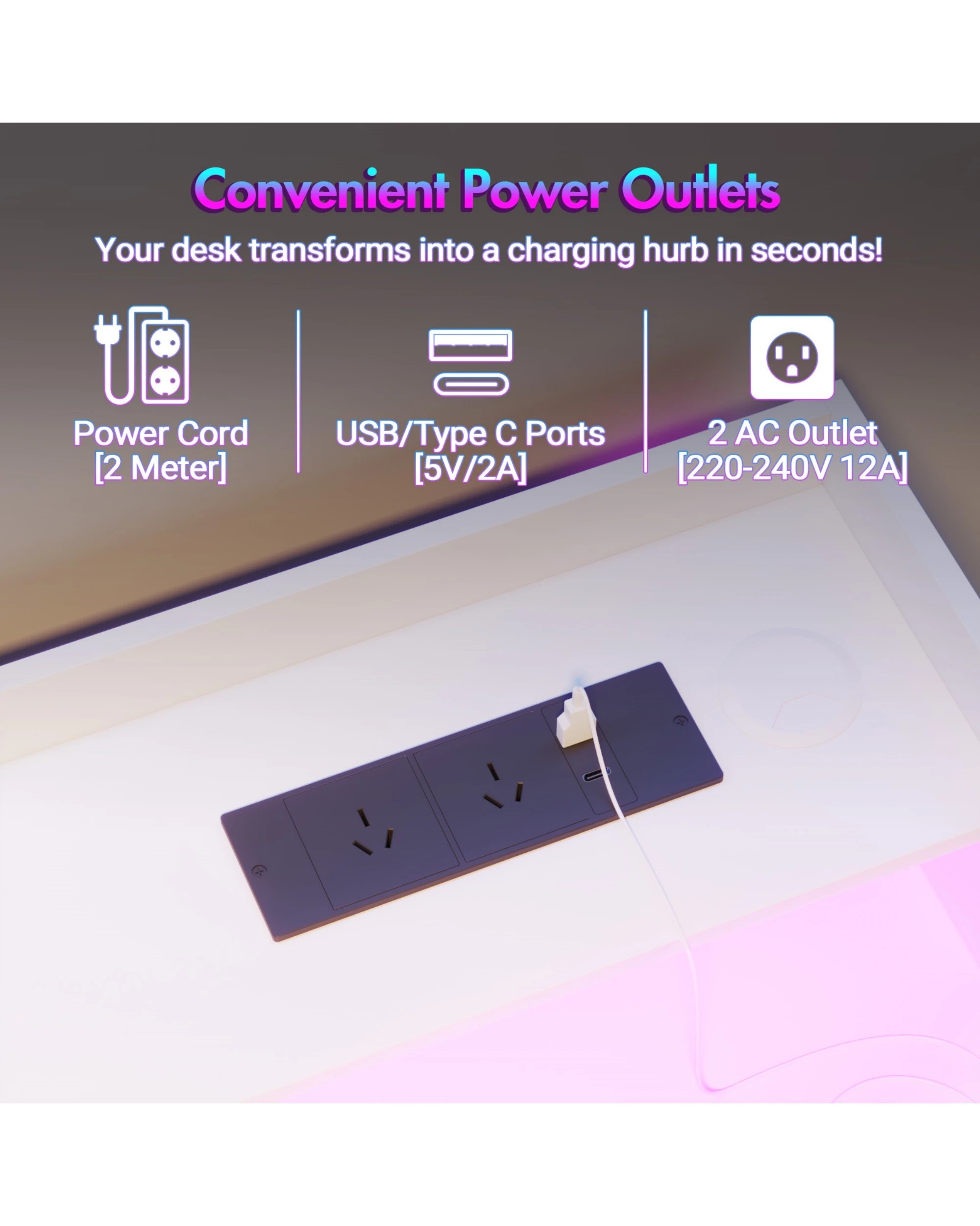 2 Advwin Led Rgb Light Electric Standing Desk with Power Outlets Monitor Stand - White, 2 of 4