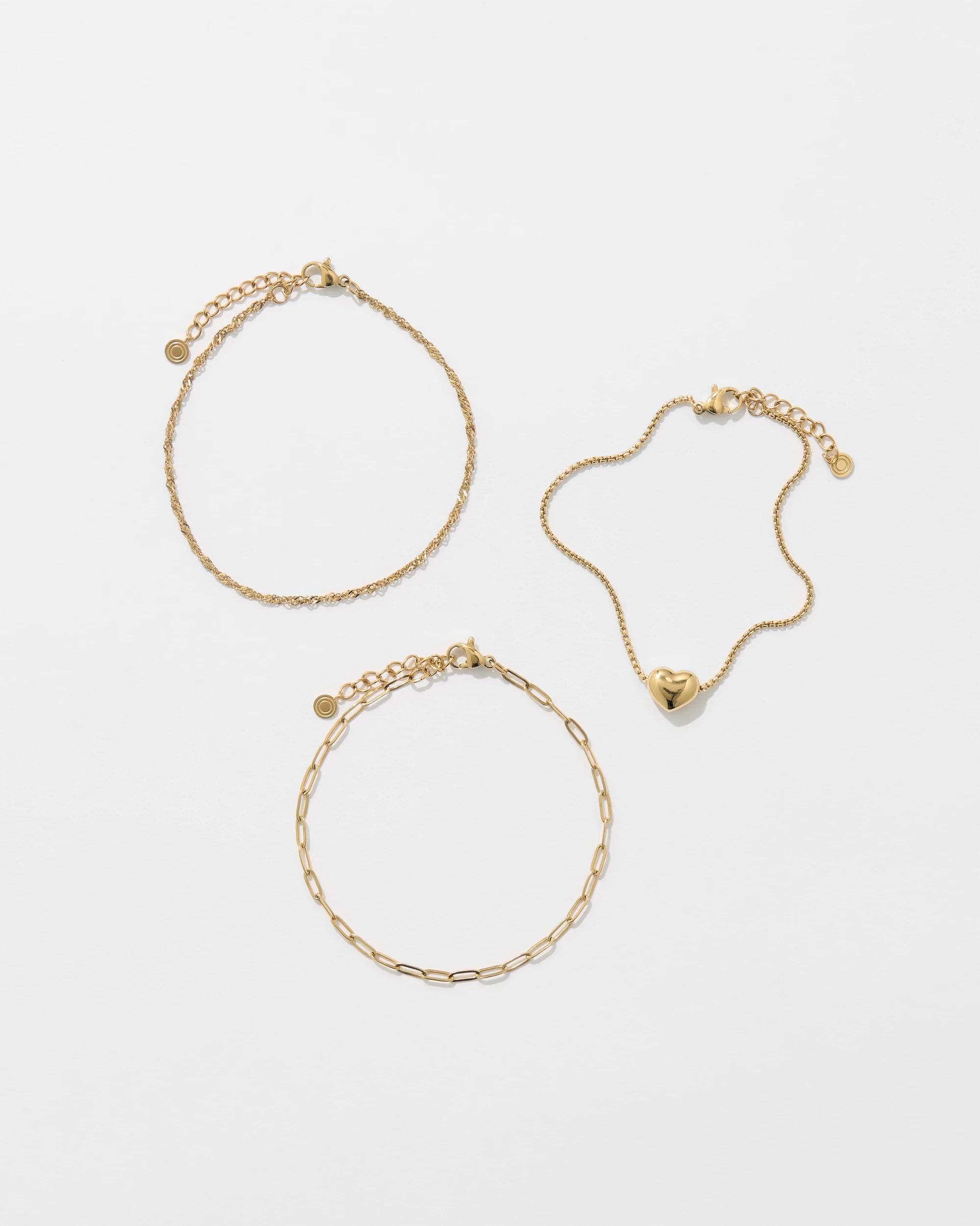 1 Target Waterproof 3 Pack Puffy Heart Bracelet Set GOLD, 1 of 1