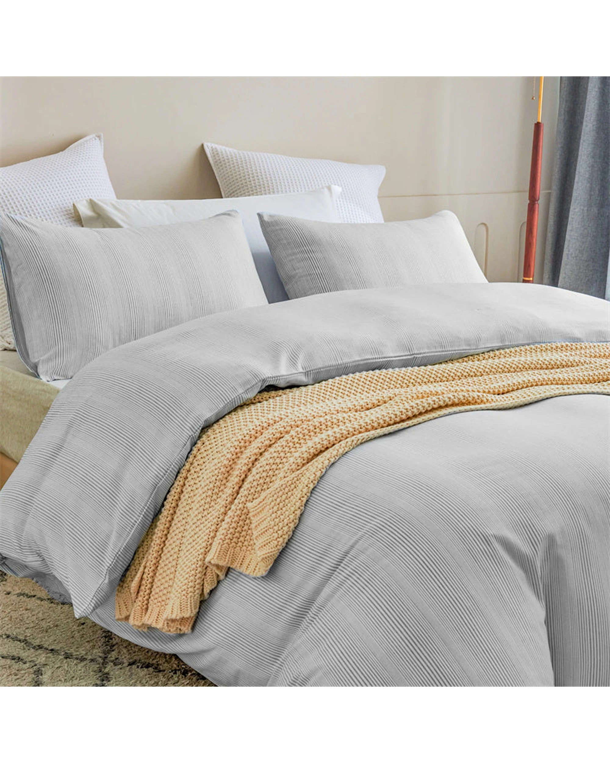 2 Cotton More Bamboo Cotton Striped Pattern Doona Quilt Cover Set King - Grey, 2 of 7