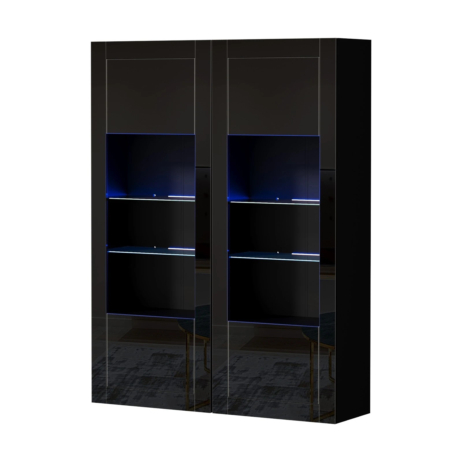 1 Oikiture 2PCS Display Cabinet Sideboard Buffet Storage Cupboard LED Light - Black, 1 of 8