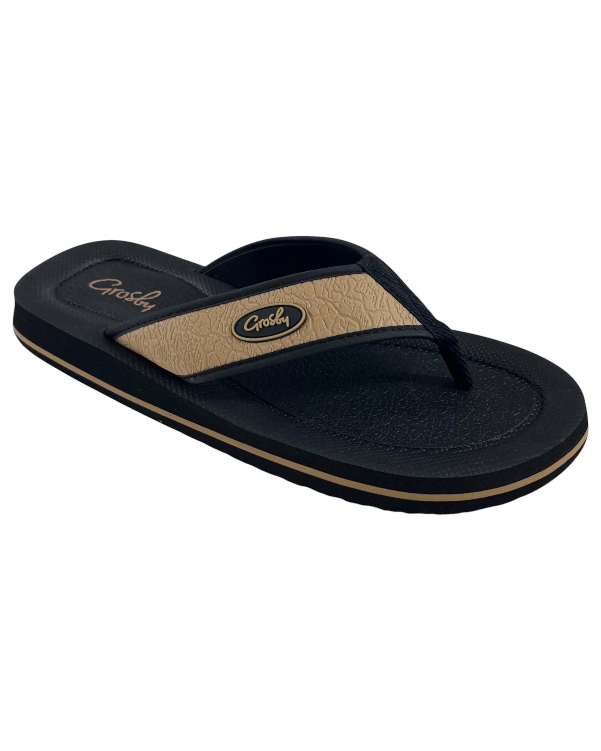 1 Grosby 5 Pairs Mens New Husky Thongs Sandals Shoes Flip Flops KHAKI/BLACK, 1 of 4