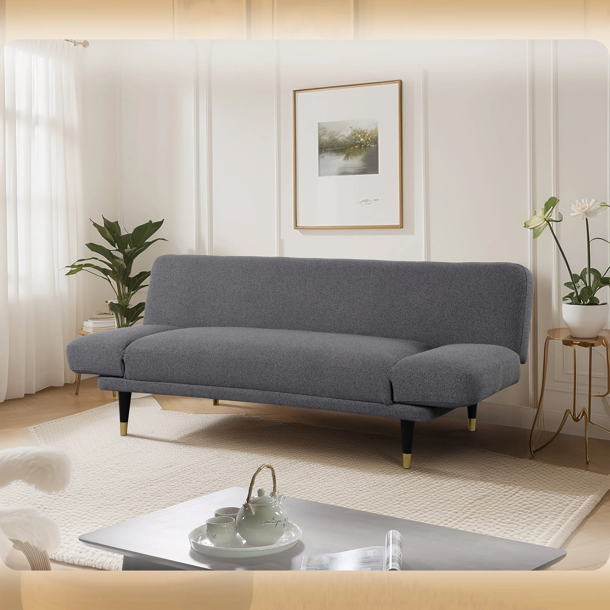 2 Foret Sofa Bed Futon Recliner Fabric Lounge Couch Convertible Grey 3-seater, 2 of 6