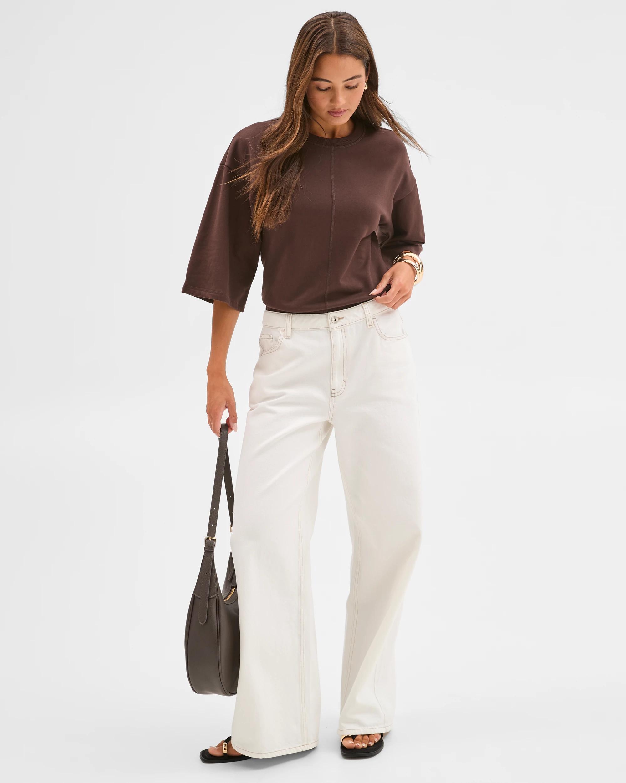 4 Lily Loves Denim Mid Rise Wide Leg Jeans ECRU, 4 of 7