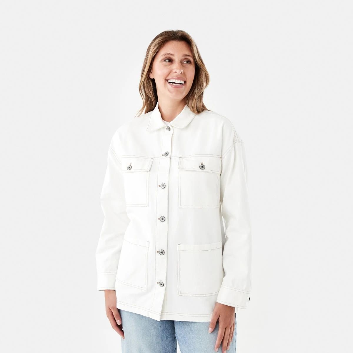 2 Denim Utility Shacket Ecru, 2 of 10