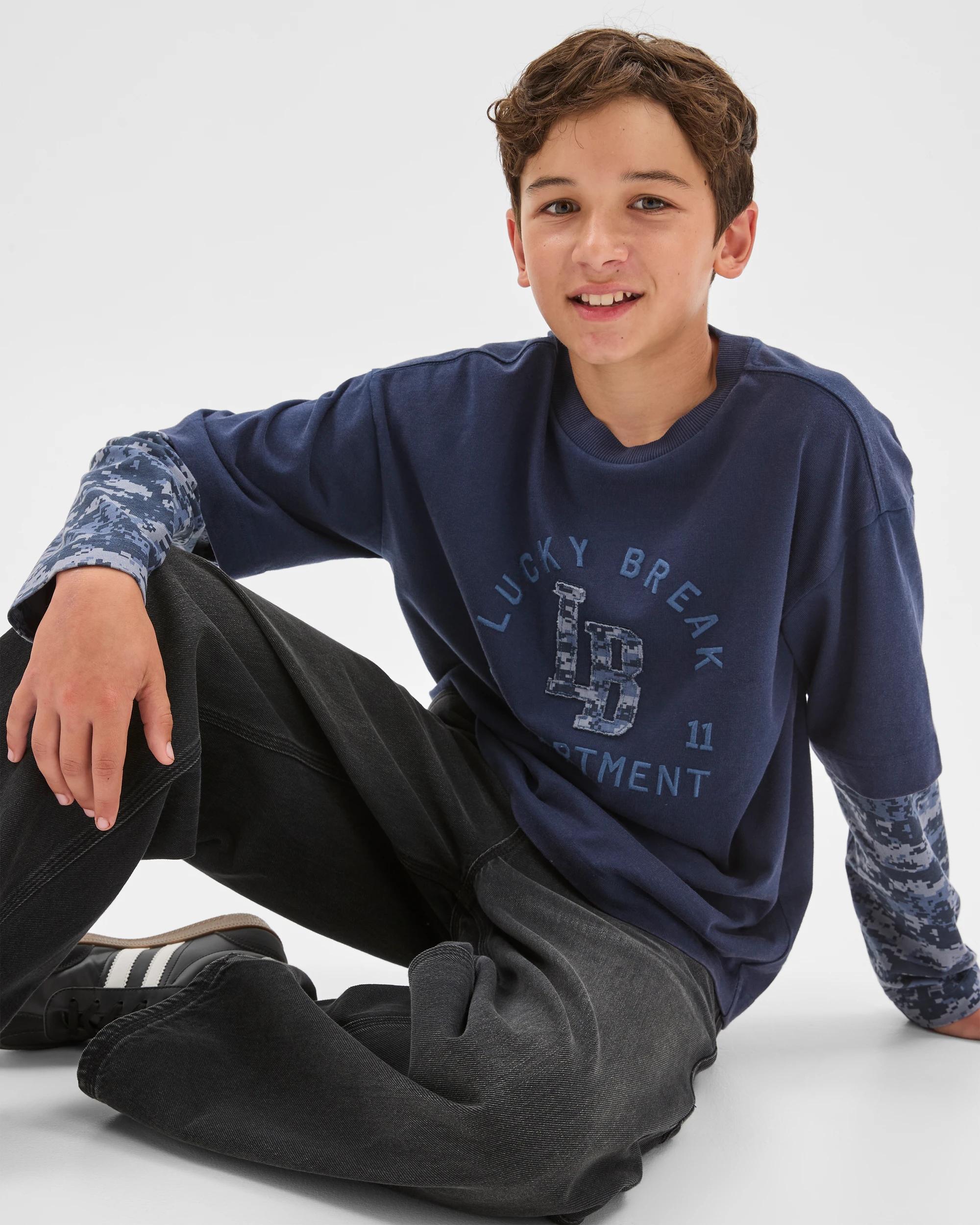 1 Target Kids Australian Cotton Oversized Long Sleeve Applique 2Fer T-Shirt BLUE, 1 of 6