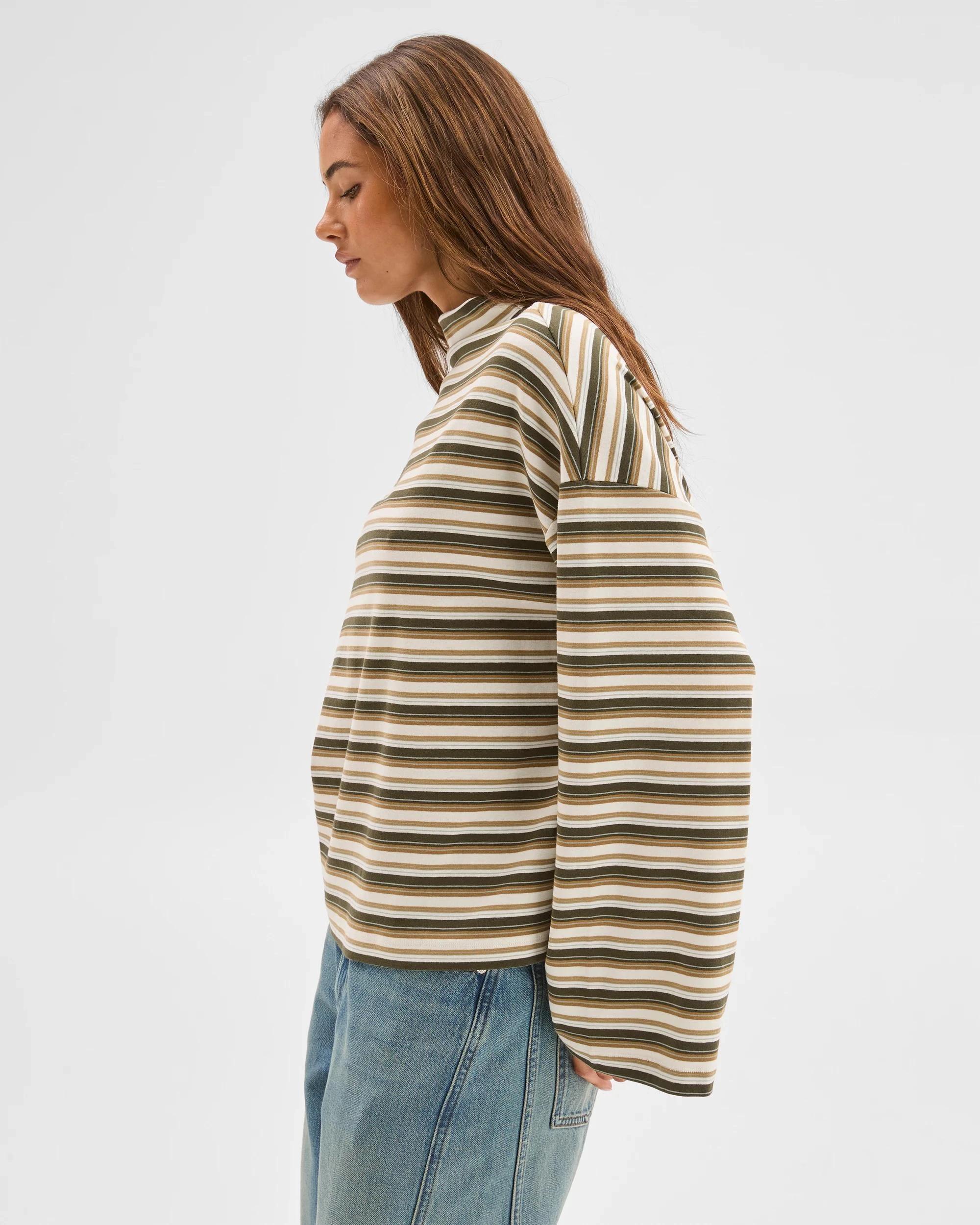 5 Lily Loves Australian Cotton High Neck Long Sleeve T-Shirt GREEN STRIPE, 5 of 6