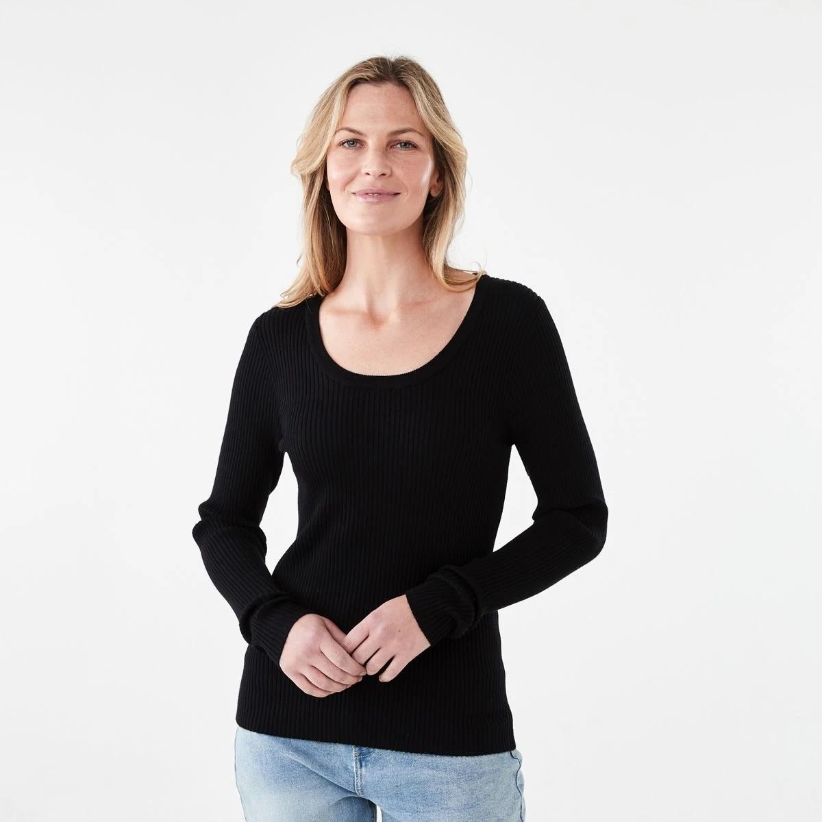 1 Long Sleeve Scoop Neck Top Black, 1 of 5