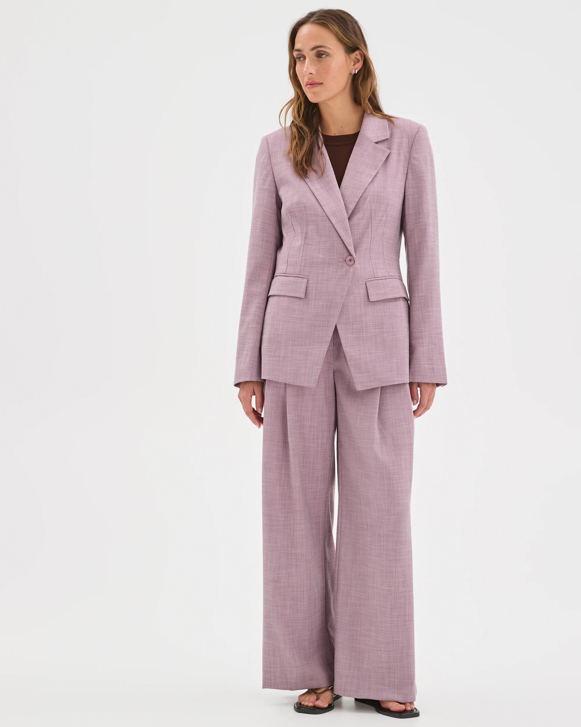 1 Preview Cinched Waist Blazer BERRY CREAM MELANGE, 1 of 7