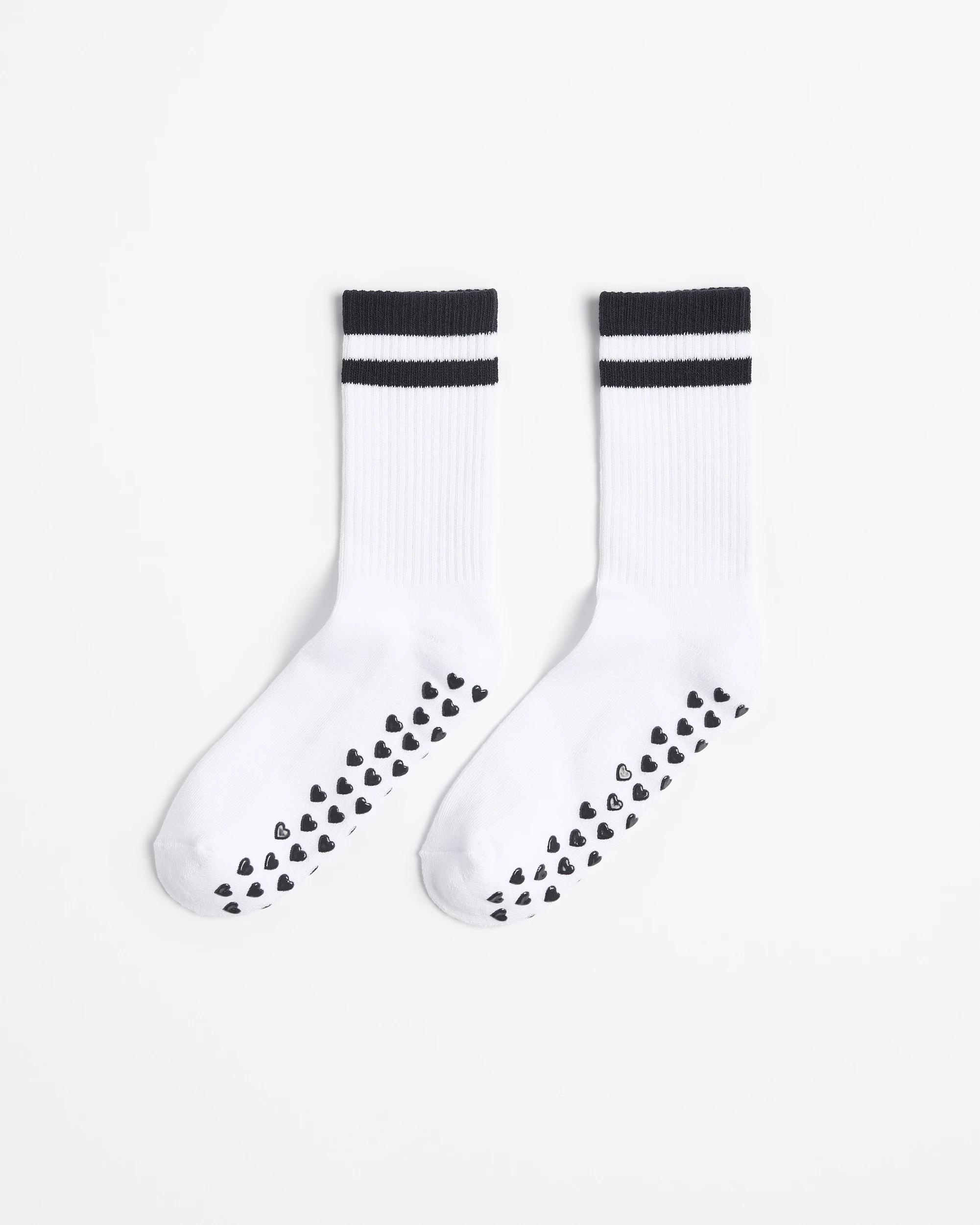 1 Target Active Australian Cotton Blend Crew Pilates Socks WHITE WITH NAVY BLUE STRIPE, 1 of 3