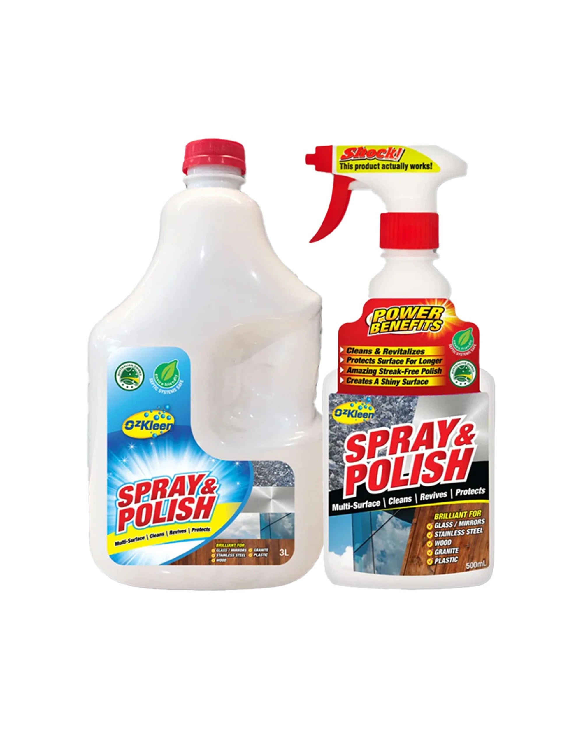1 Ozkleen Spray & Polish Bundle 3L Refill and 500ml Spray Bottle Multi-Surface Cleaner - Clear, 1 of 1