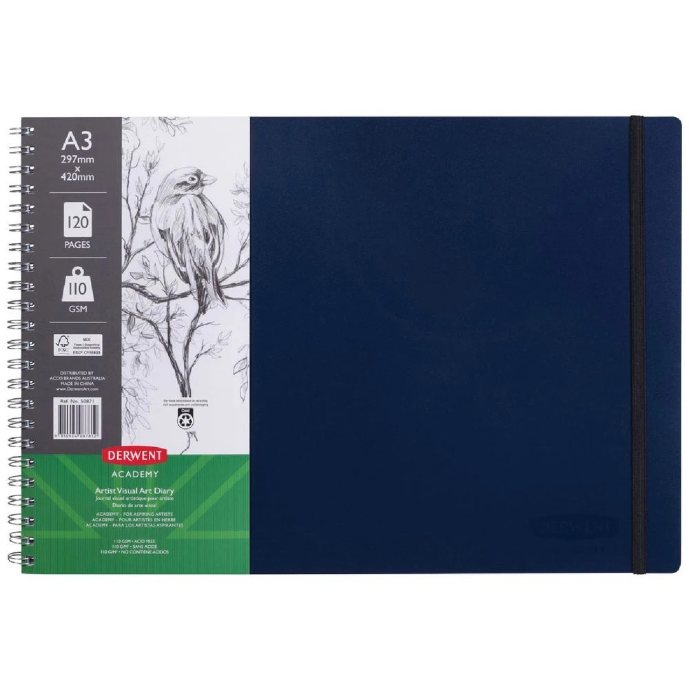 1 Derwent Academy A3 Visual Art Diary Landscape 120 Page Navy, 1 of 3