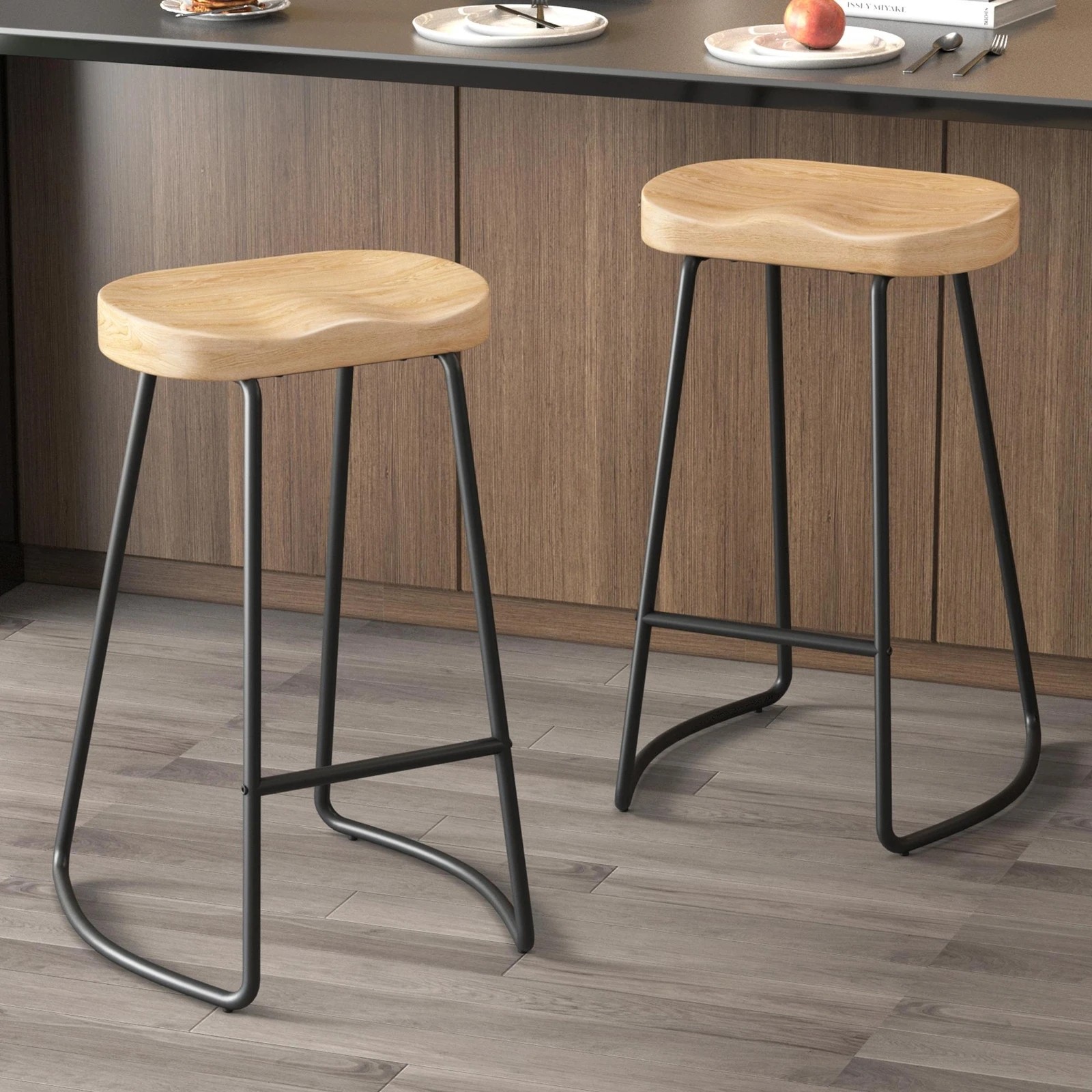 10 Alfordson 2x Bar Stools 75cm Tractor Kitchen Wooden Vintage Retro Chair - Natural, 10 of 10