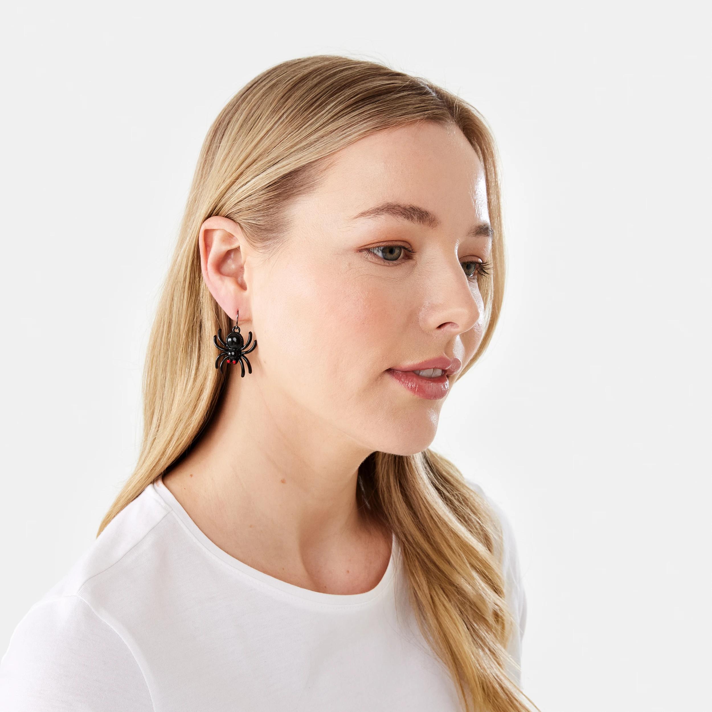 3 Halloween Spider Drop Earrings - Silver Tone, Black and Red Black, 3 of 4