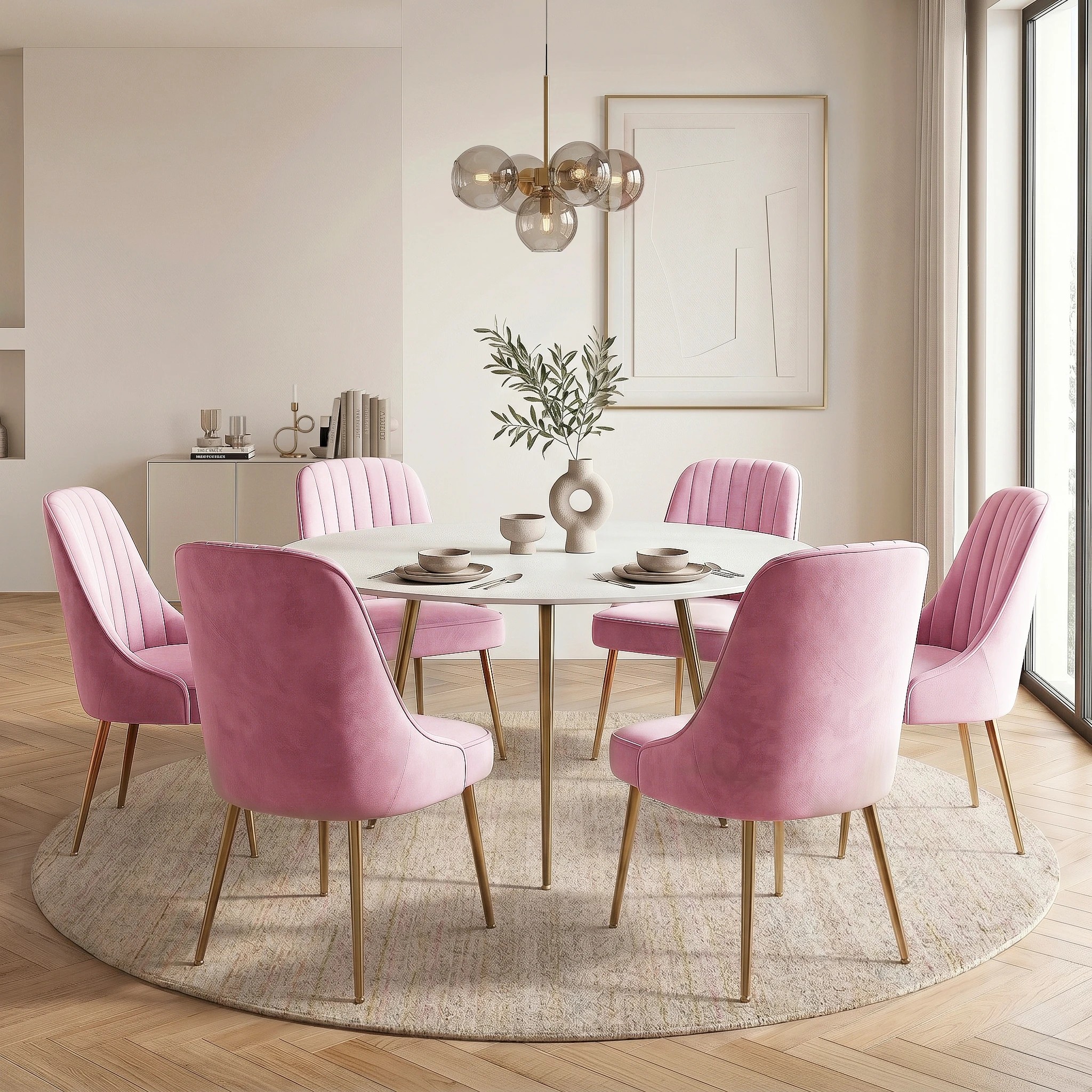 5 Artiss Dining Chairs Set of 6  Channel Tufted - Pink, 5 of 9