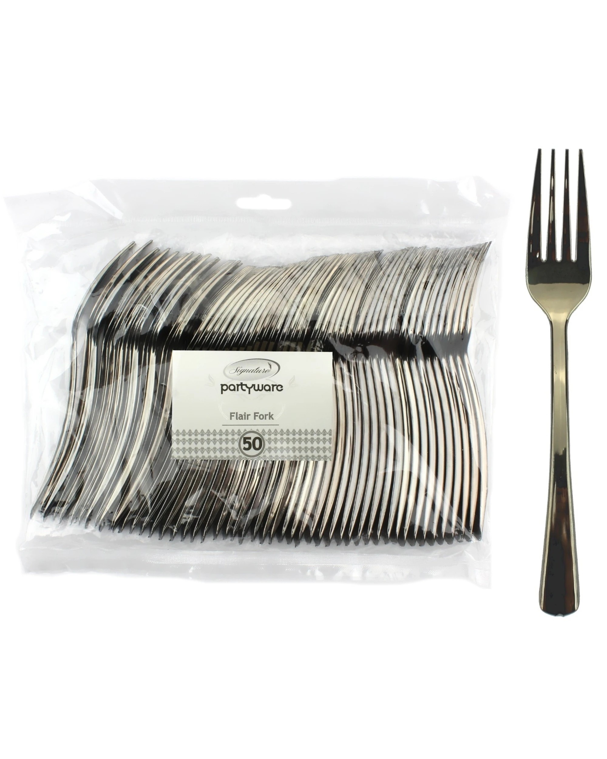 1 Partyware Stainless Steel Look Flair Plastic Forks Pack of 50 - Silver, 1 of 1