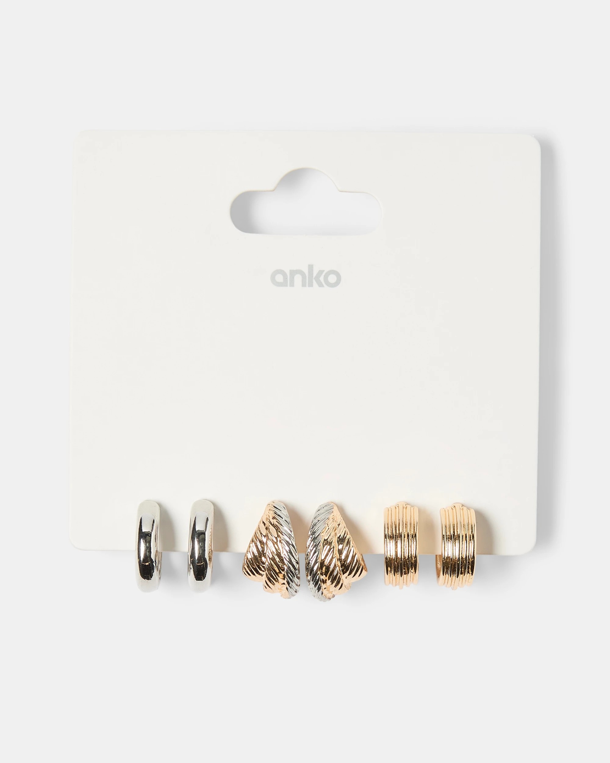 4 3 Pack Mixed Metal Hoop Earrings - Silver Tone and Gold Tone, 4 of 4