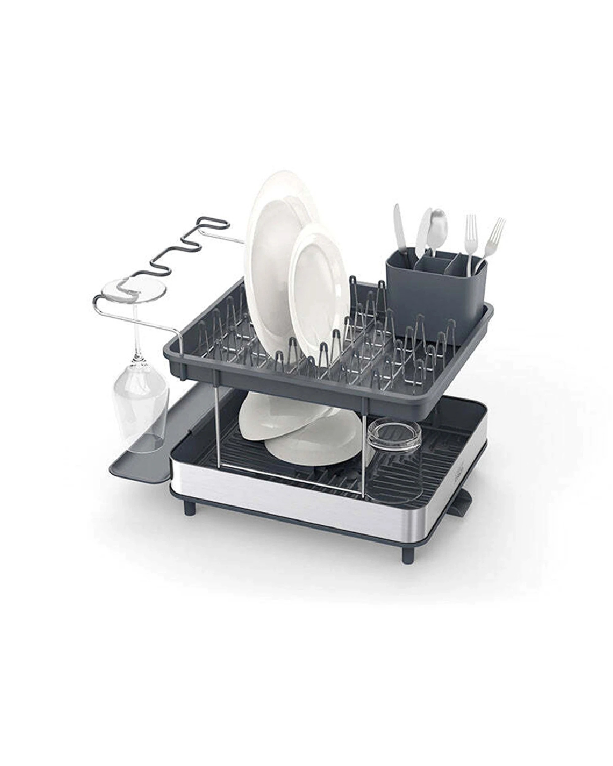 1 Joseph Joseph Excel Steel 2-Tier Dish Rack With Wine Glass Holder - Multi, 1 of 6