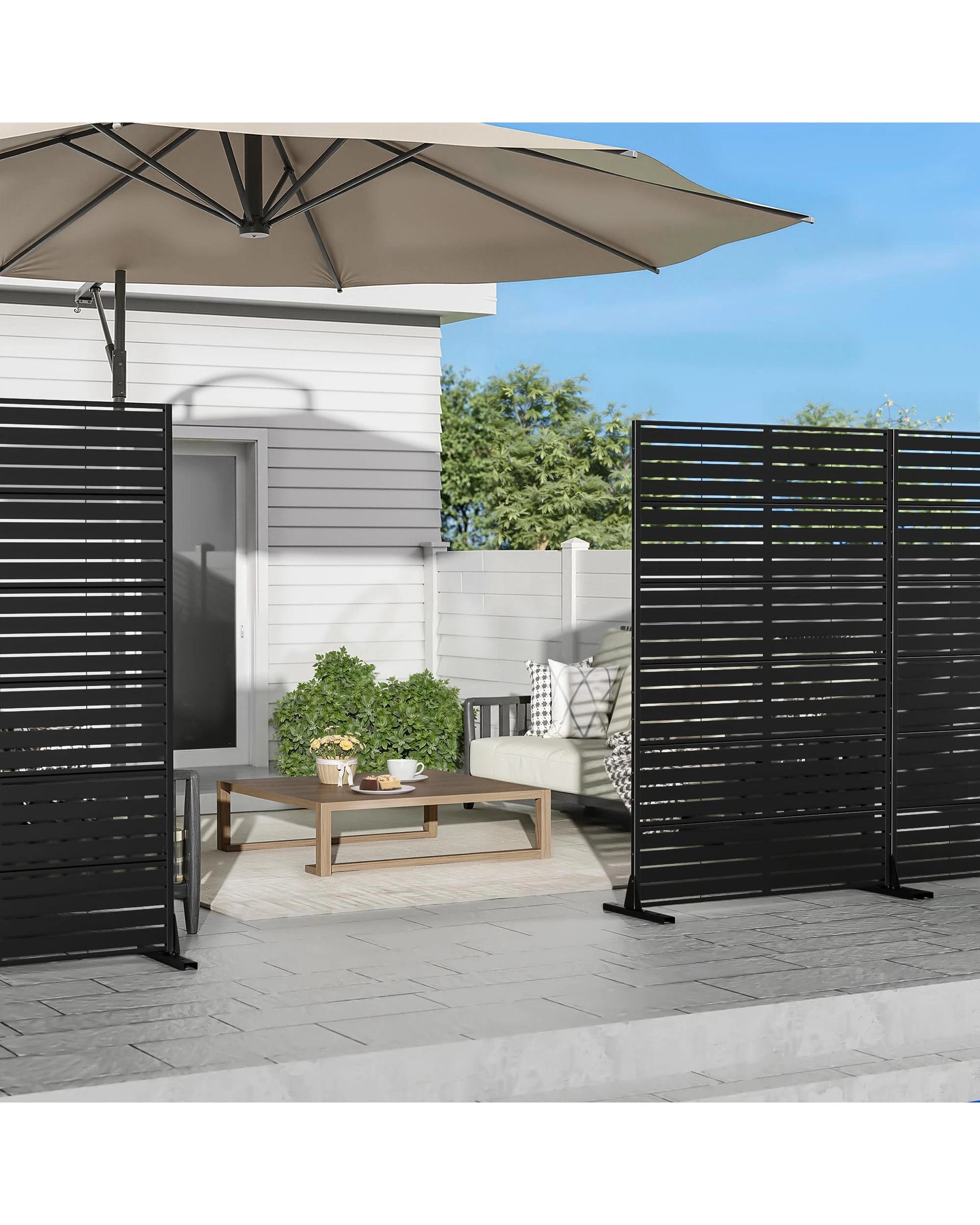 3 OAKORY 180cm Metal Privacy Screen Panel, Galvanized Steel Decorative Fence, Rust Resistant Black - Black, 3 of 5
