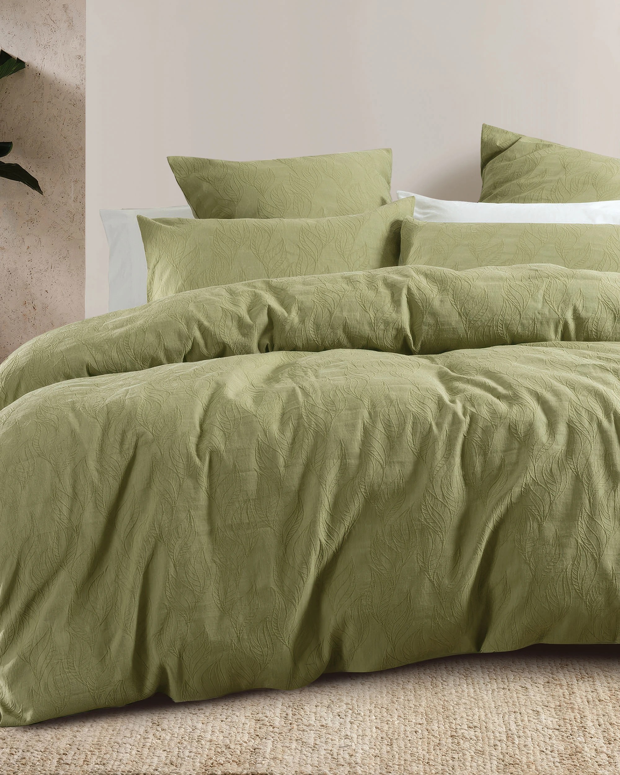 1 Bambury Acacia Jacquard Cotton-Polyester Blend  Easy Care Machine Washable  Quilt Cover Set  Pear - Queen Bed - Green, 1 of 5