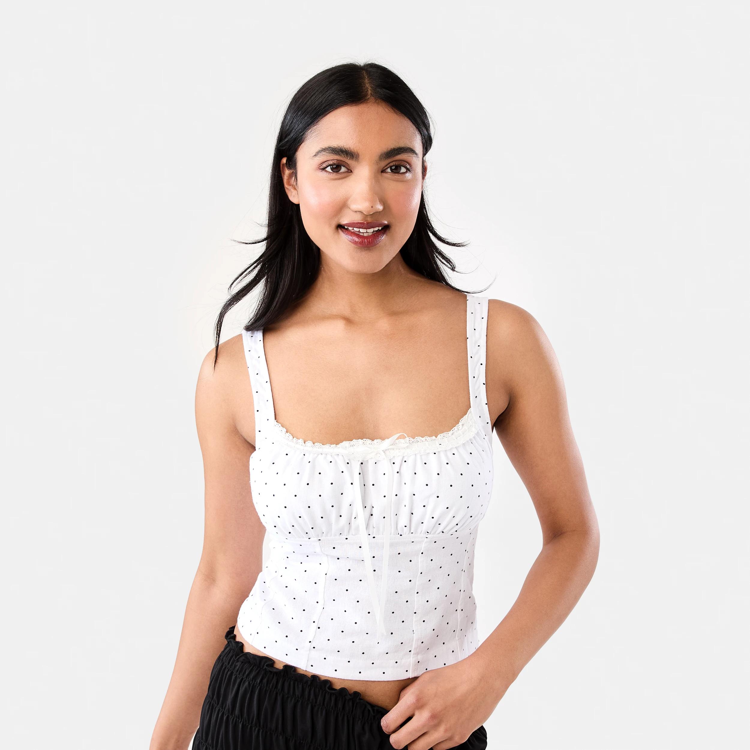 1 Linen Blend Sleeveless Corset Top White Dot, 1 of 7