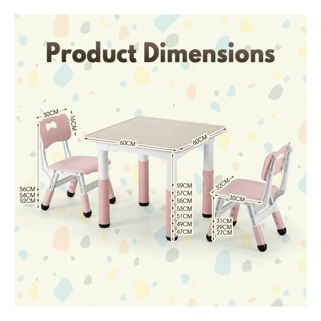 2 PlayPals Kids Table Chairs Set Height Adjustable Toddler Graffiti Desktop - Pink, 2 of 4