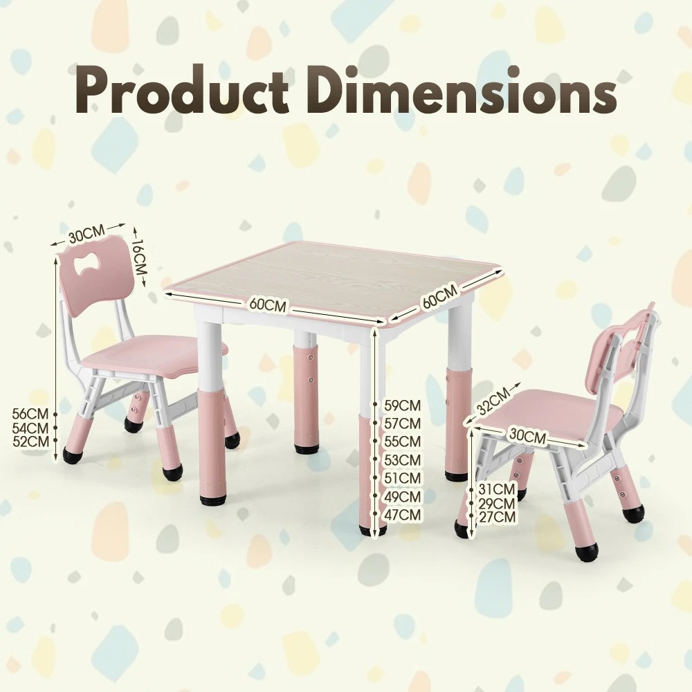 2 PlayPals Kids Table Chairs Set Height Adjustable Toddler Graffiti Desktop - Pink, 2 of 4