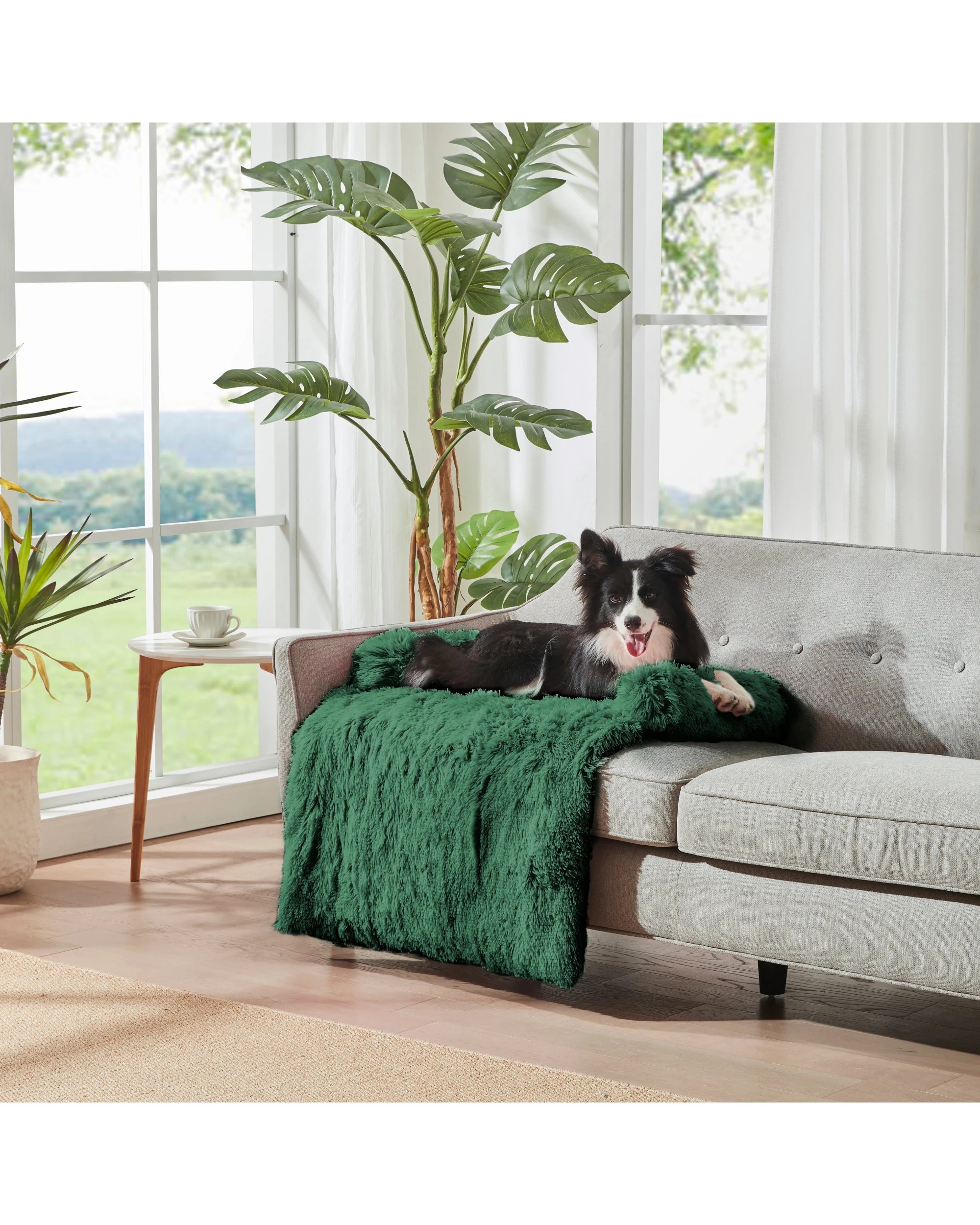 1 Charlie's Shaggy Faux Fur Bolster Sofa Protector Calming Dog Bed Small - Eden Green, 1 of 8