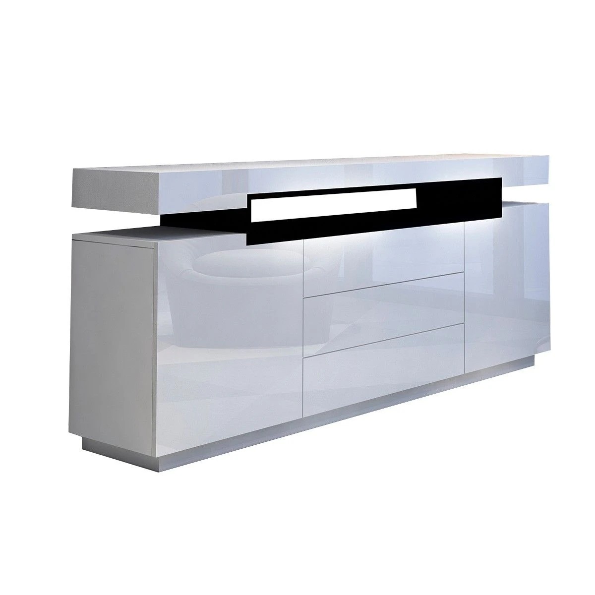 1 Ausway Modern Buffet Sideboard Cabinet High Gloss Storage with 2 Doors & 3 Drawers, 1 of 7