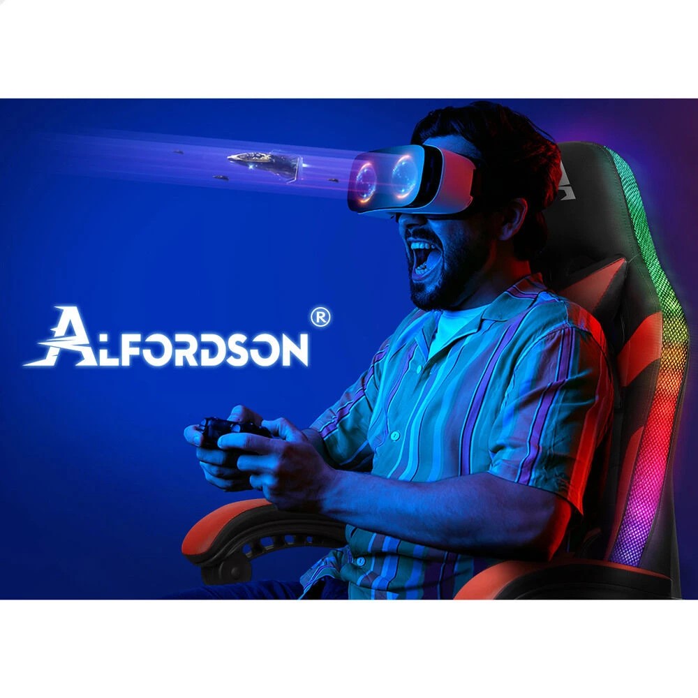 10 Alfordson Gaming Chair Office Massage 12 RGB LED Computer Seat PU Leather - Red, 10 of 10