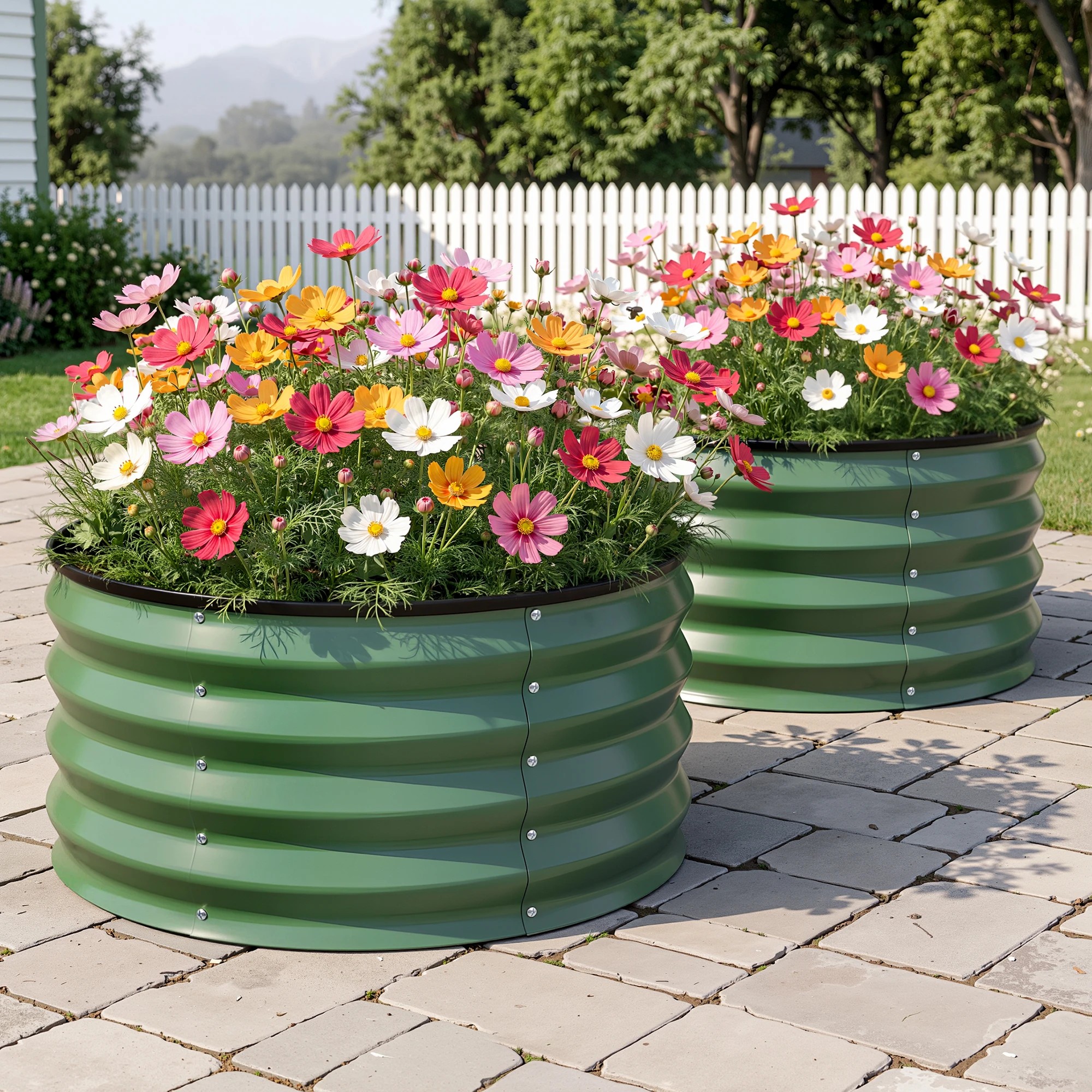 10 Green Fingers Fingers Round Raised Garden Bed 2 Pack Galvanised Planter Box Rust Resistant - Green, 10 of 10