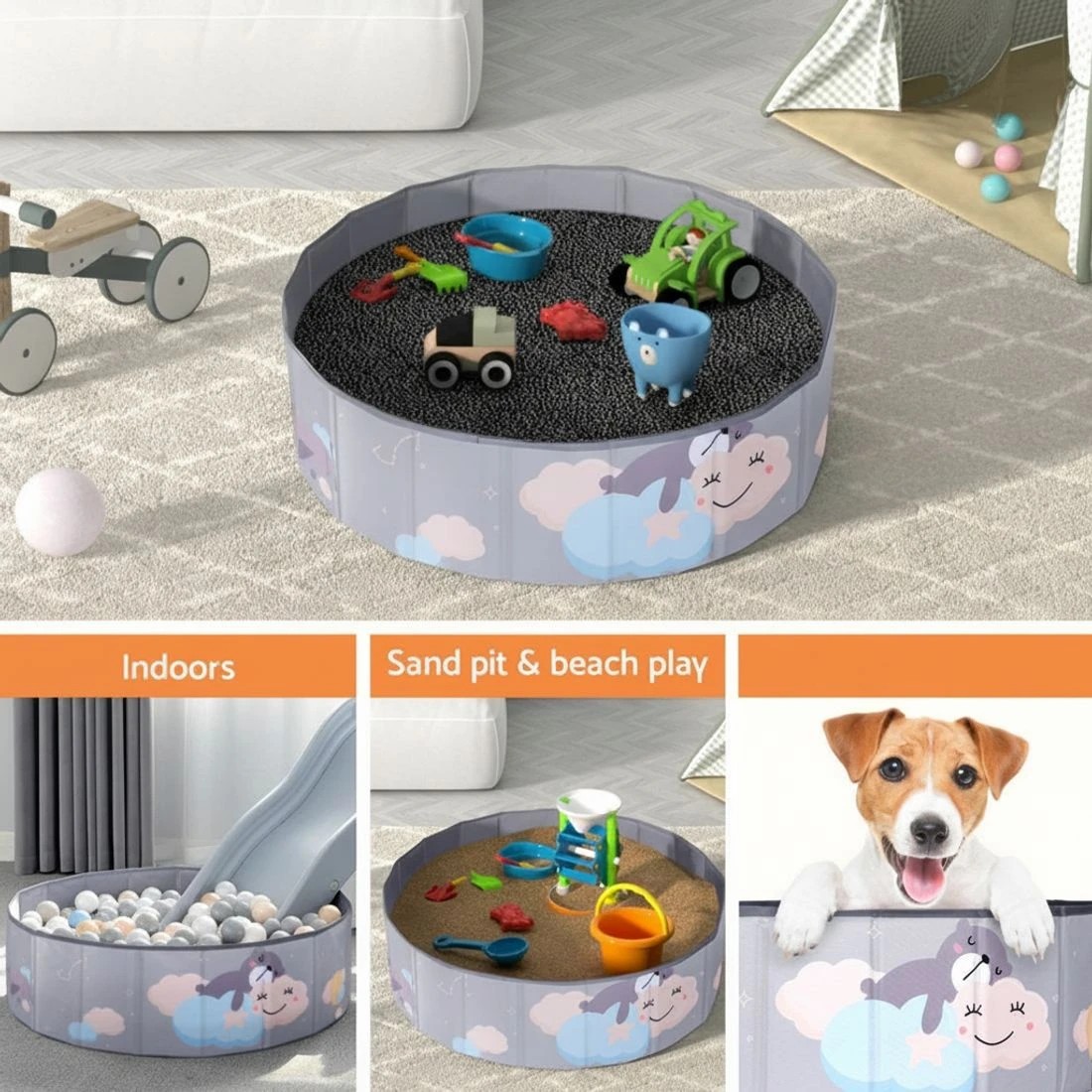 4 Keezi Kids Ball Pool Pit Toddler Ocean Play Foldable Child Playhouse Storage Bag - Grey, 4 of 4