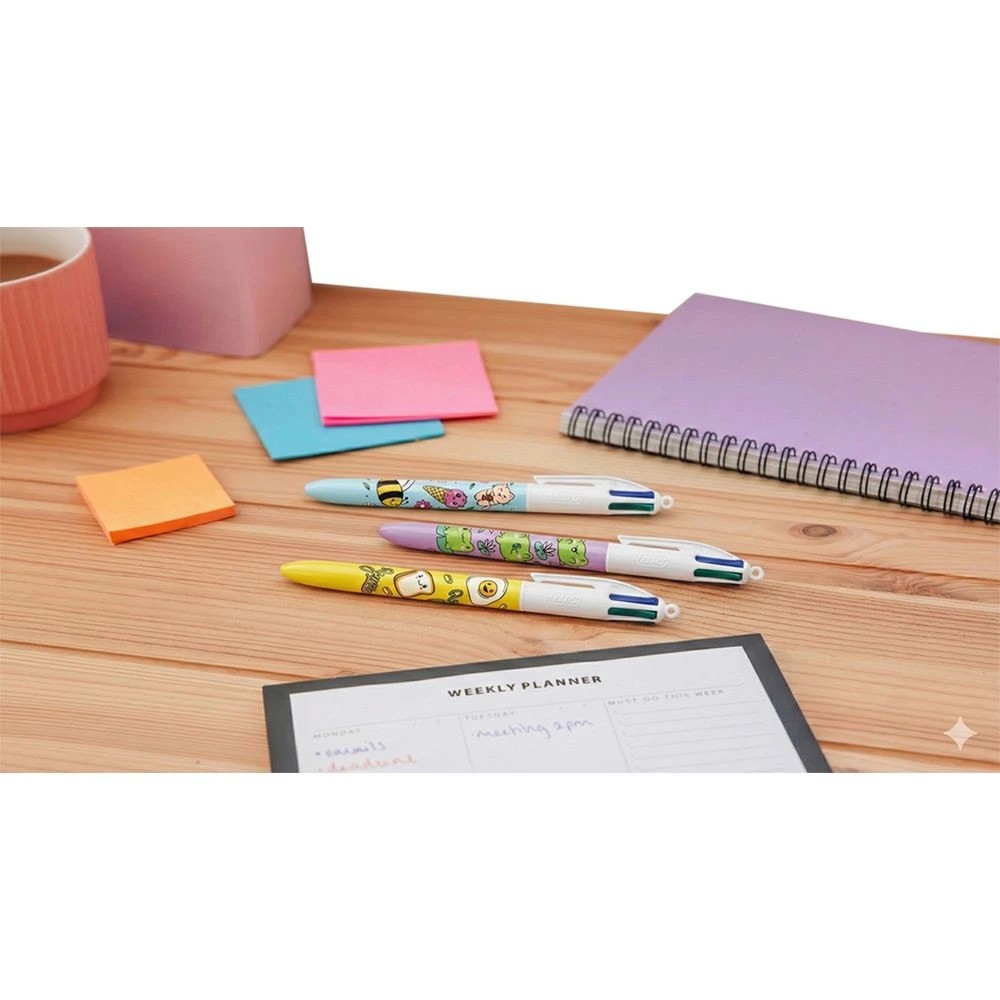 8 Bic 4-Colour Ballpoint Pen Kawaii 3 Pack, 8 of 8